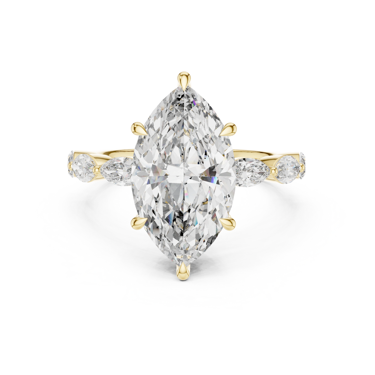 Gold 4Ct 6Prongs Solitaire Marquise Side Stone Lab Grown Diamond Tad Ring