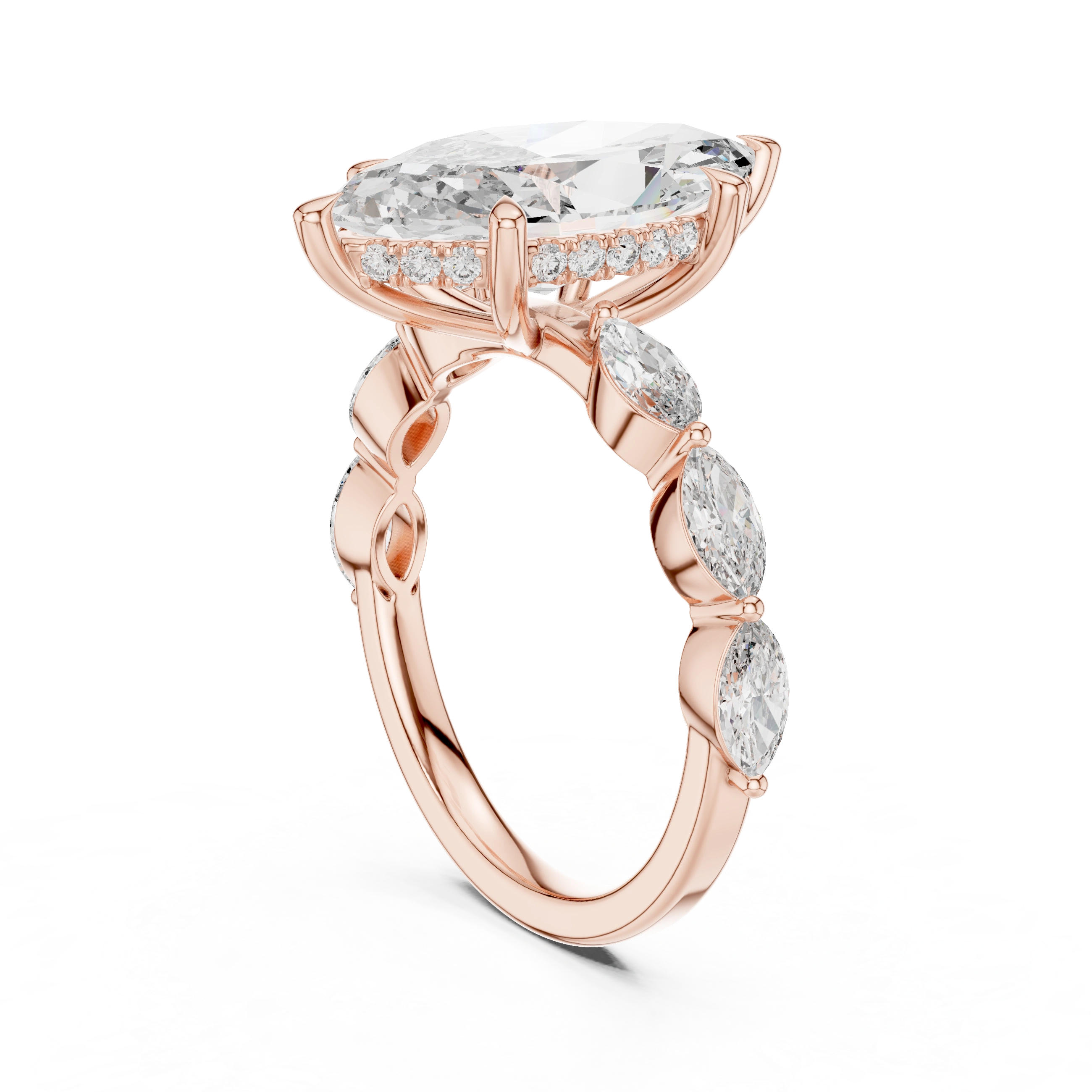 Gold 4Ct 6Prongs Solitaire Marquise Side Stone Lab Grown Diamond Tad Ring