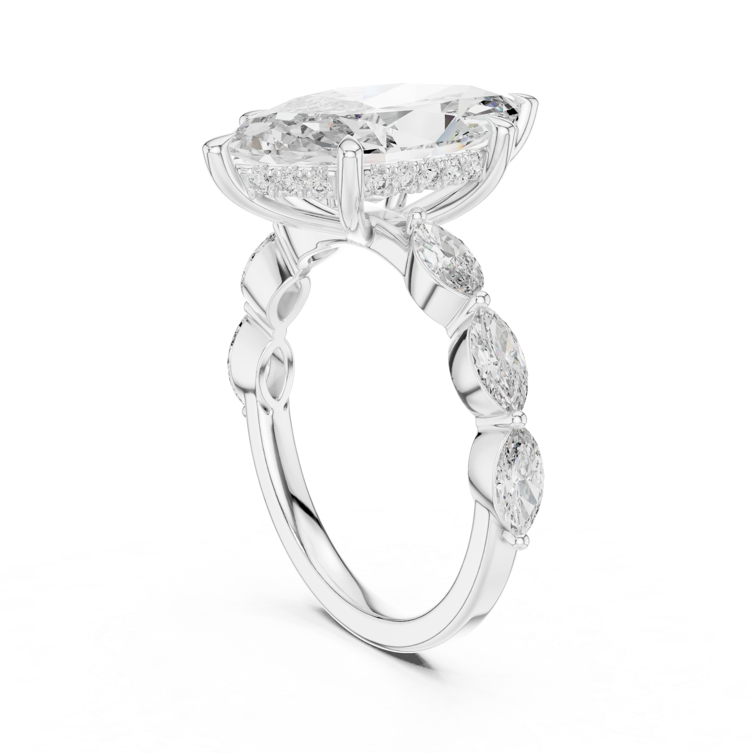 Gold 4Ct 6Prongs Solitaire Marquise Side Stone Lab Grown Diamond Tad Ring