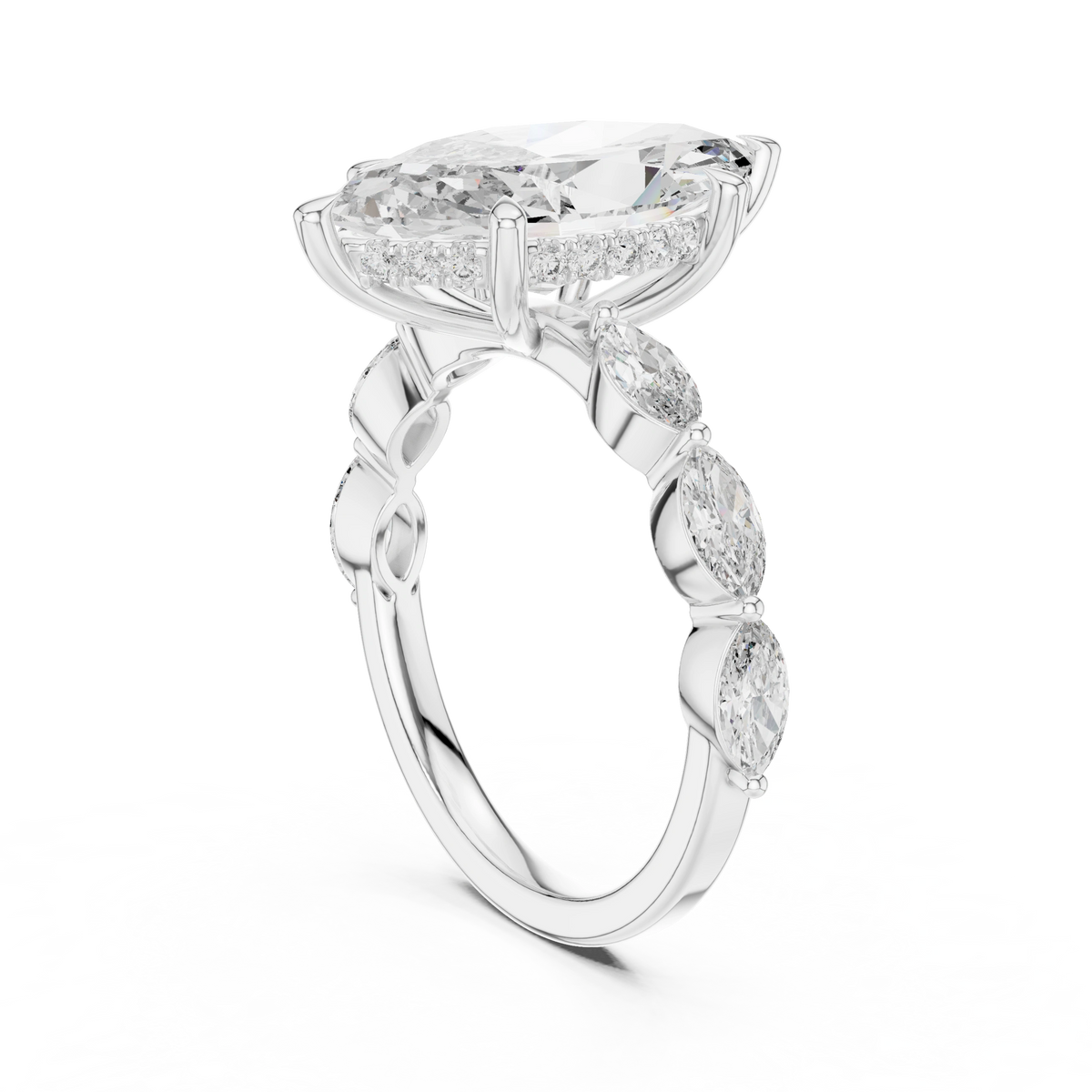 Gold 4Ct 6Prongs Solitaire Marquise Side Stone Lab Grown Diamond Tad Ring