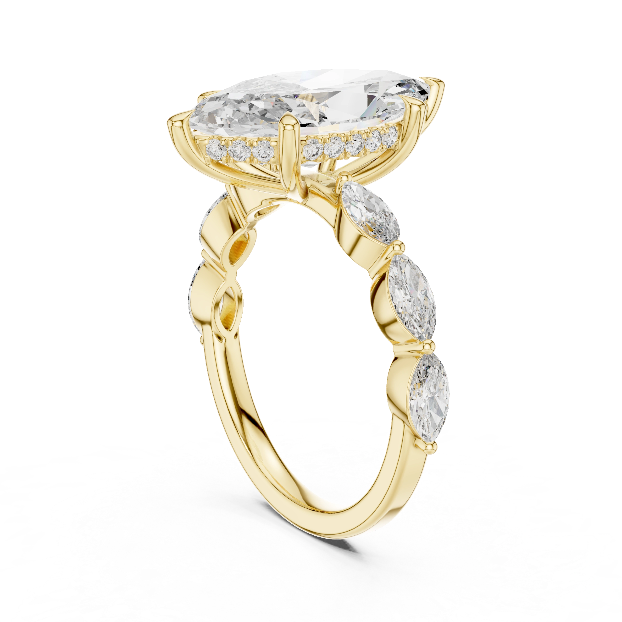 Gold 4Ct 6Prongs Solitaire Marquise Side Stone Lab Grown Diamond Tad Ring