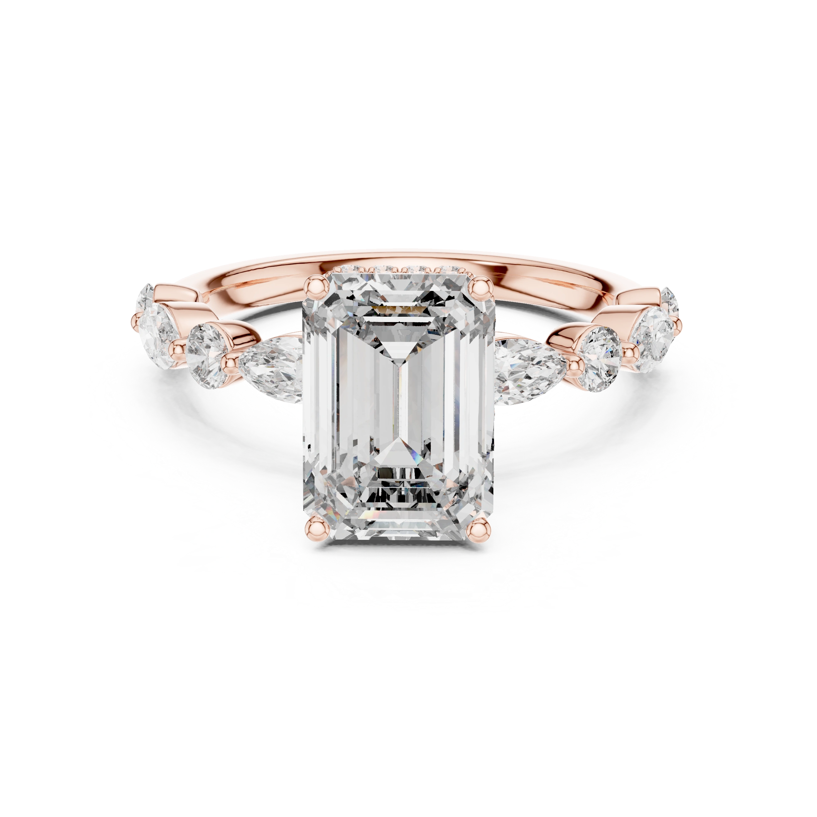 Gold 3Ct 4Prong Solitaire Emerald Marquise Side Stone Lab Grown Diamond Isaiah Ring