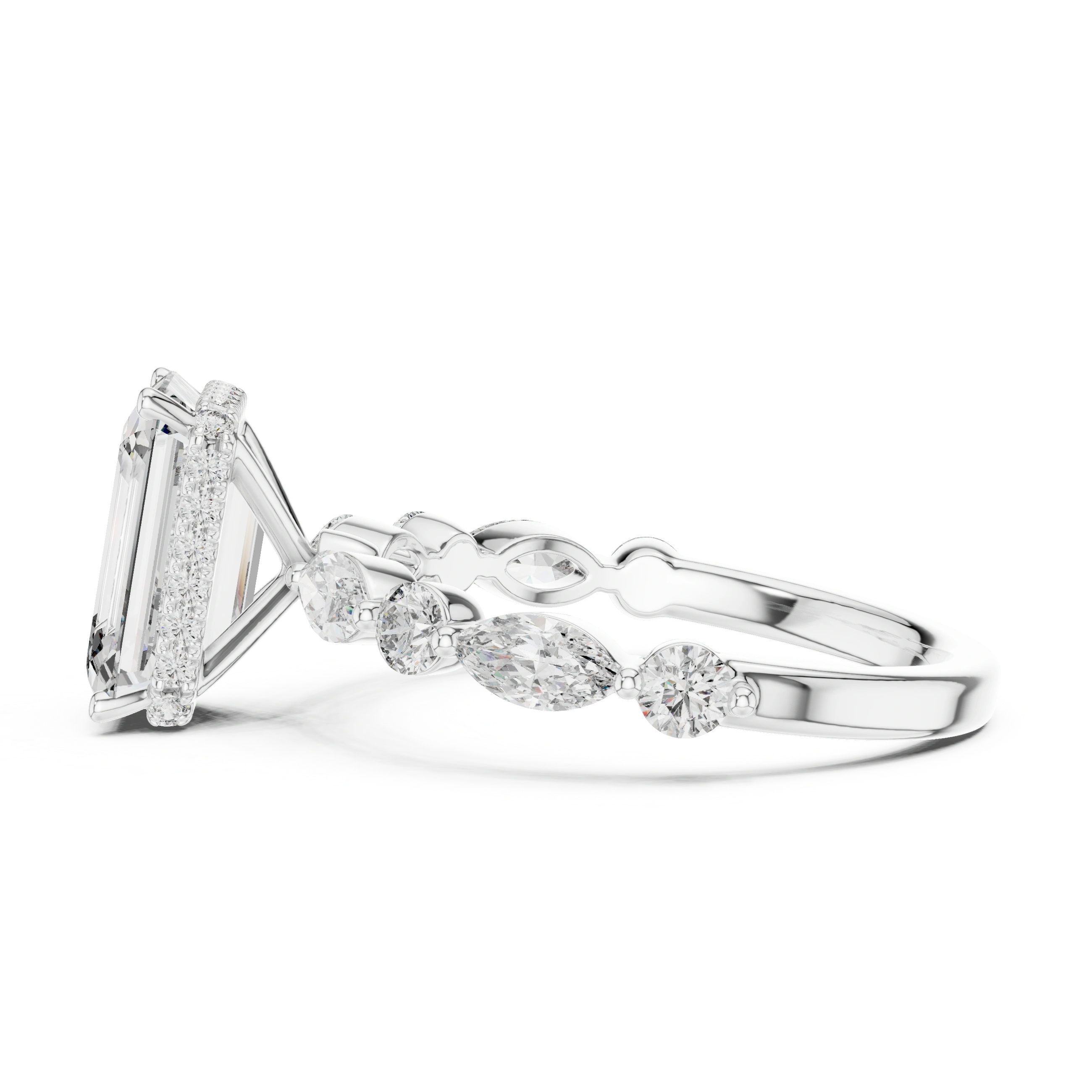Gold 3Ct 4Prong Solitaire Emerald Marquise Side Stone Lab Grown Diamond Isaiah Ring