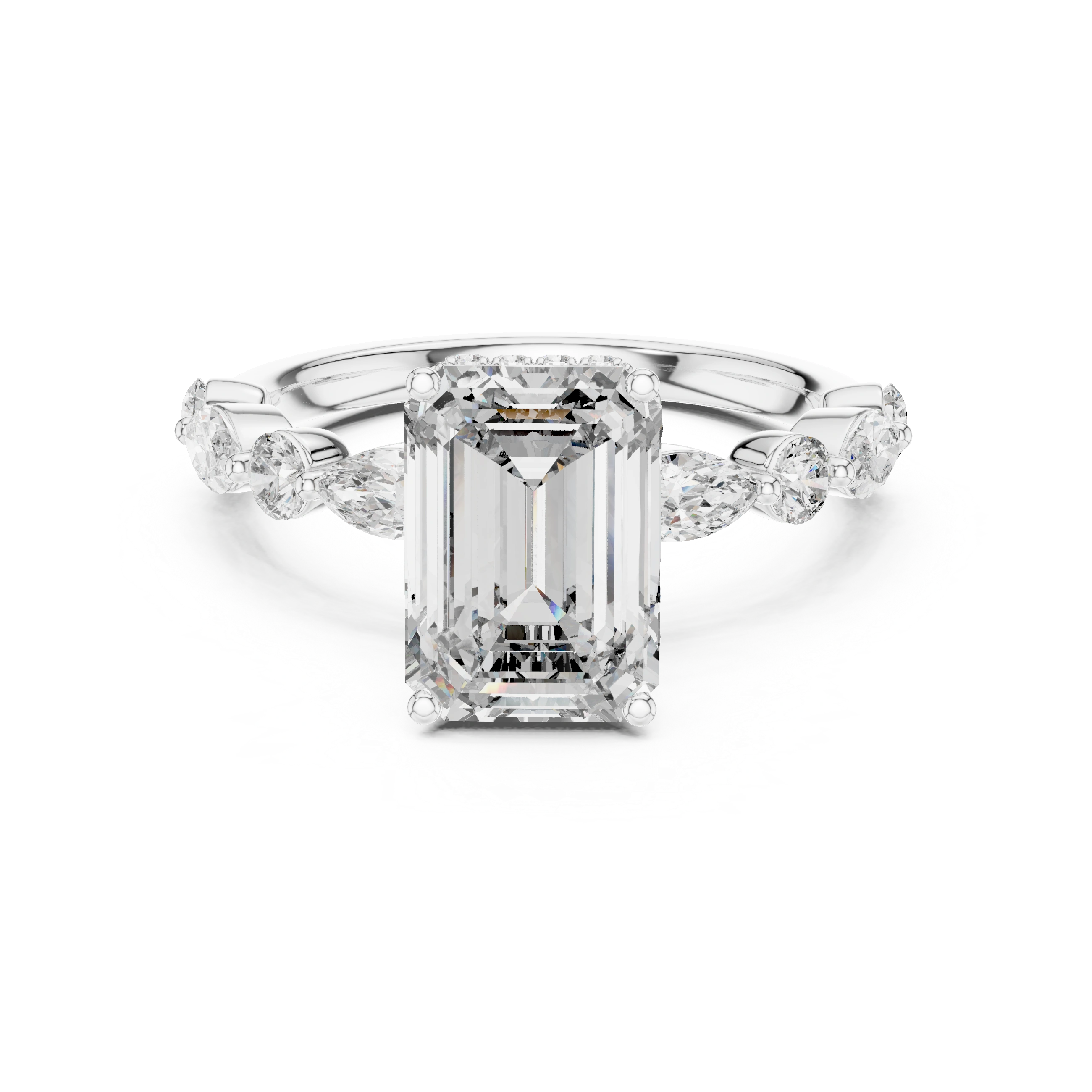 Gold 3Ct 4Prong Solitaire Emerald Marquise Side Stone Lab Grown Diamond Isaiah Ring