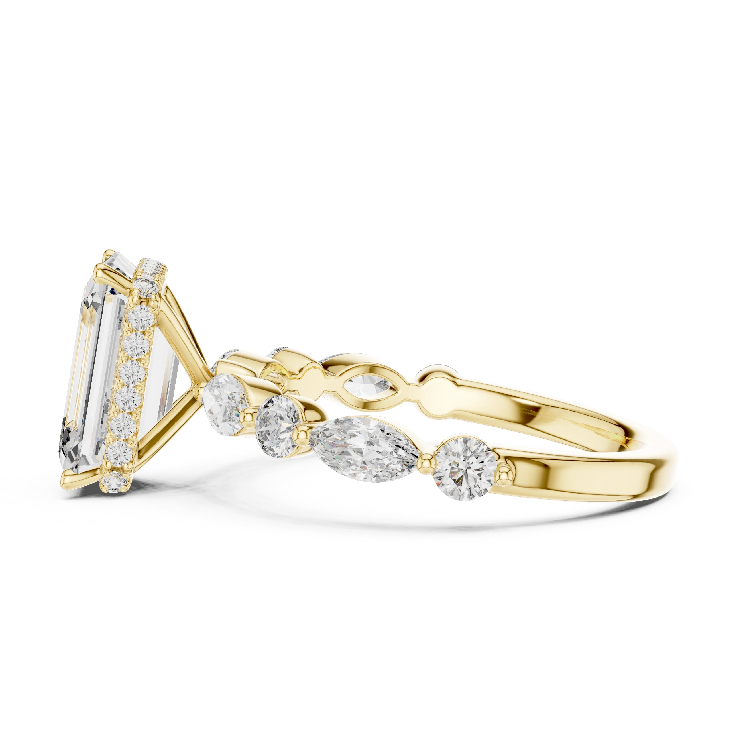Gold 3Ct 4Prong Solitaire Emerald Marquise Side Stone Lab Grown Diamond Isaiah Ring