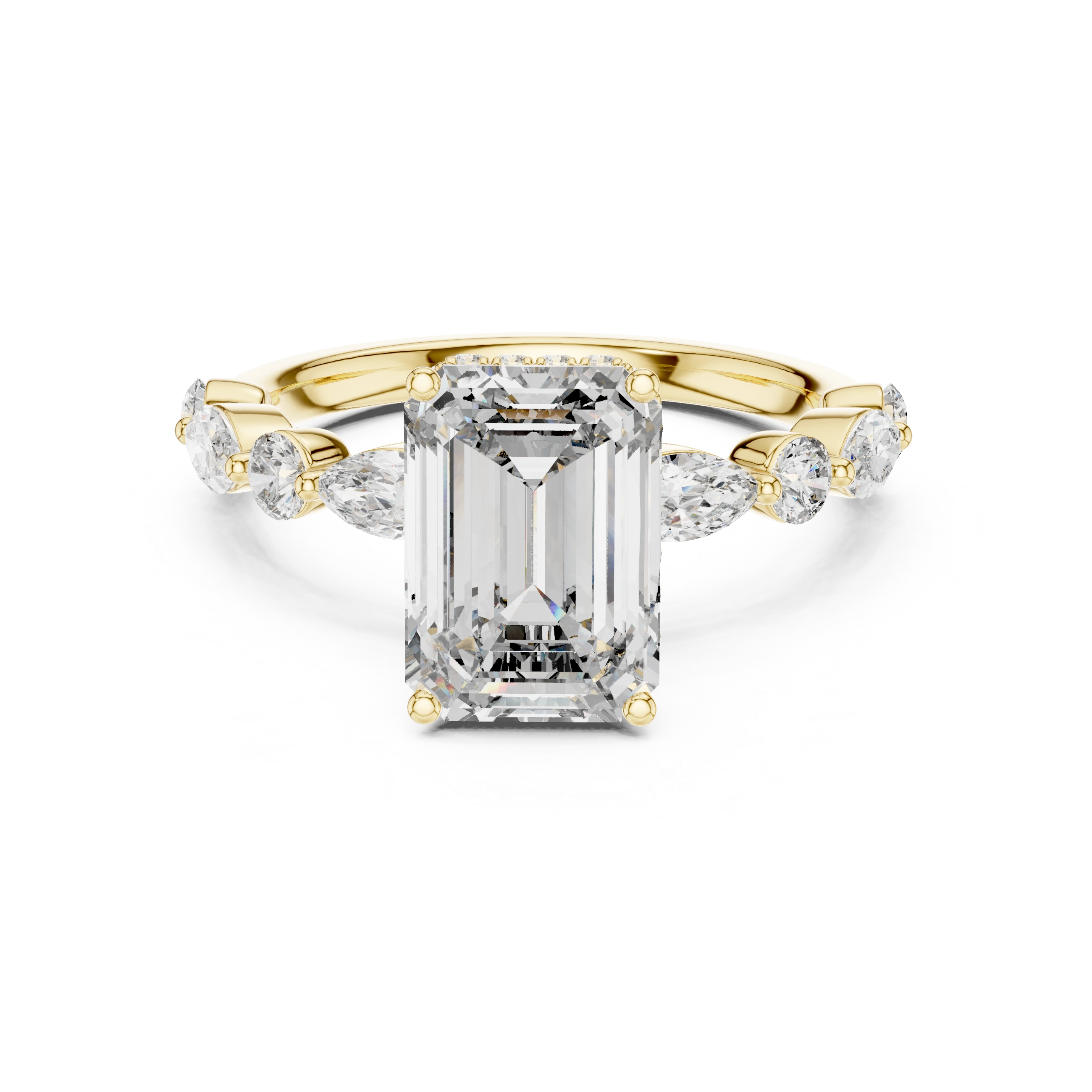 Gold 3Ct 4Prong Solitaire Emerald Marquise Side Stone Lab Grown Diamond Isaiah Ring