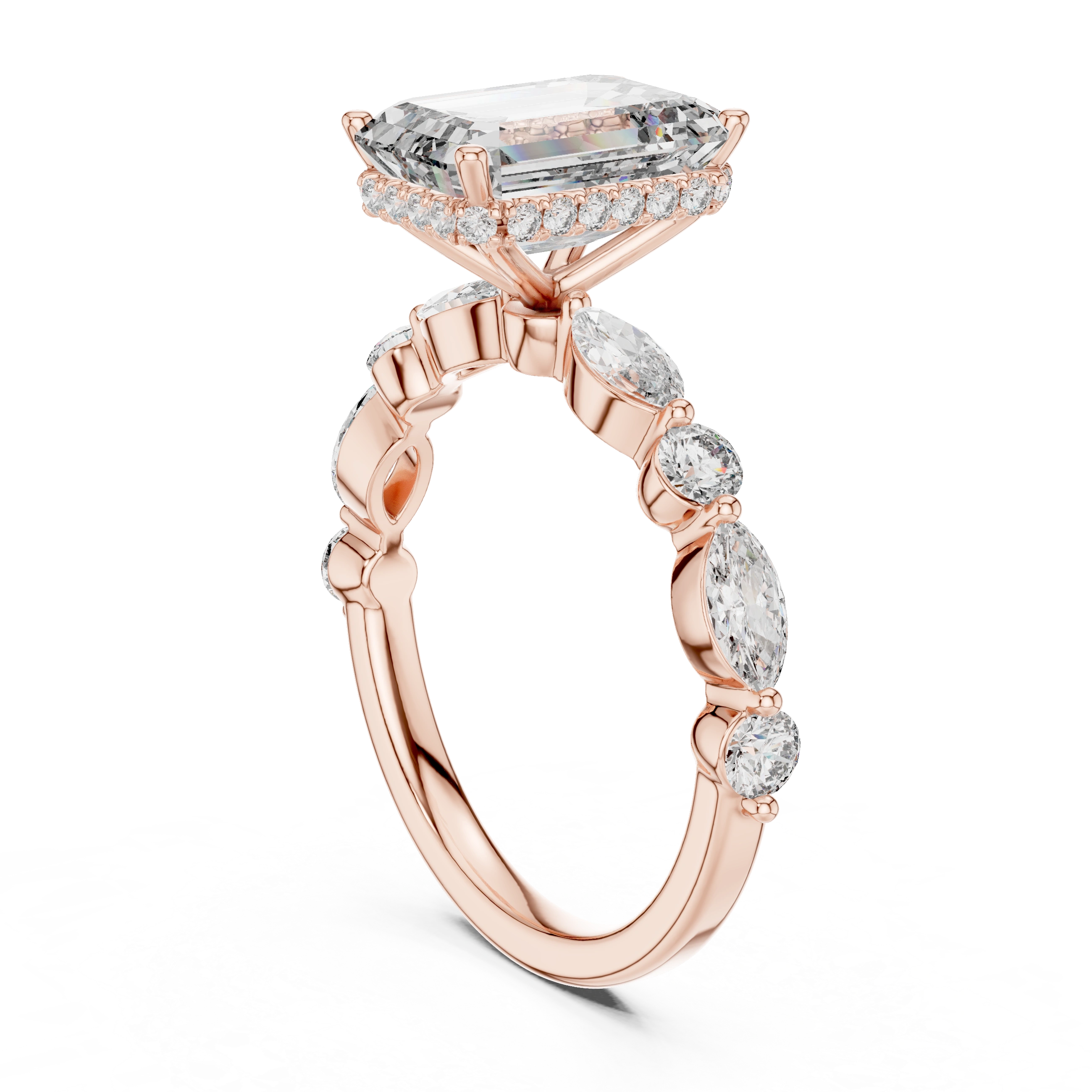 Gold 3Ct 4Prong Solitaire Emerald Marquise Side Stone Lab Grown Diamond Isaiah Ring