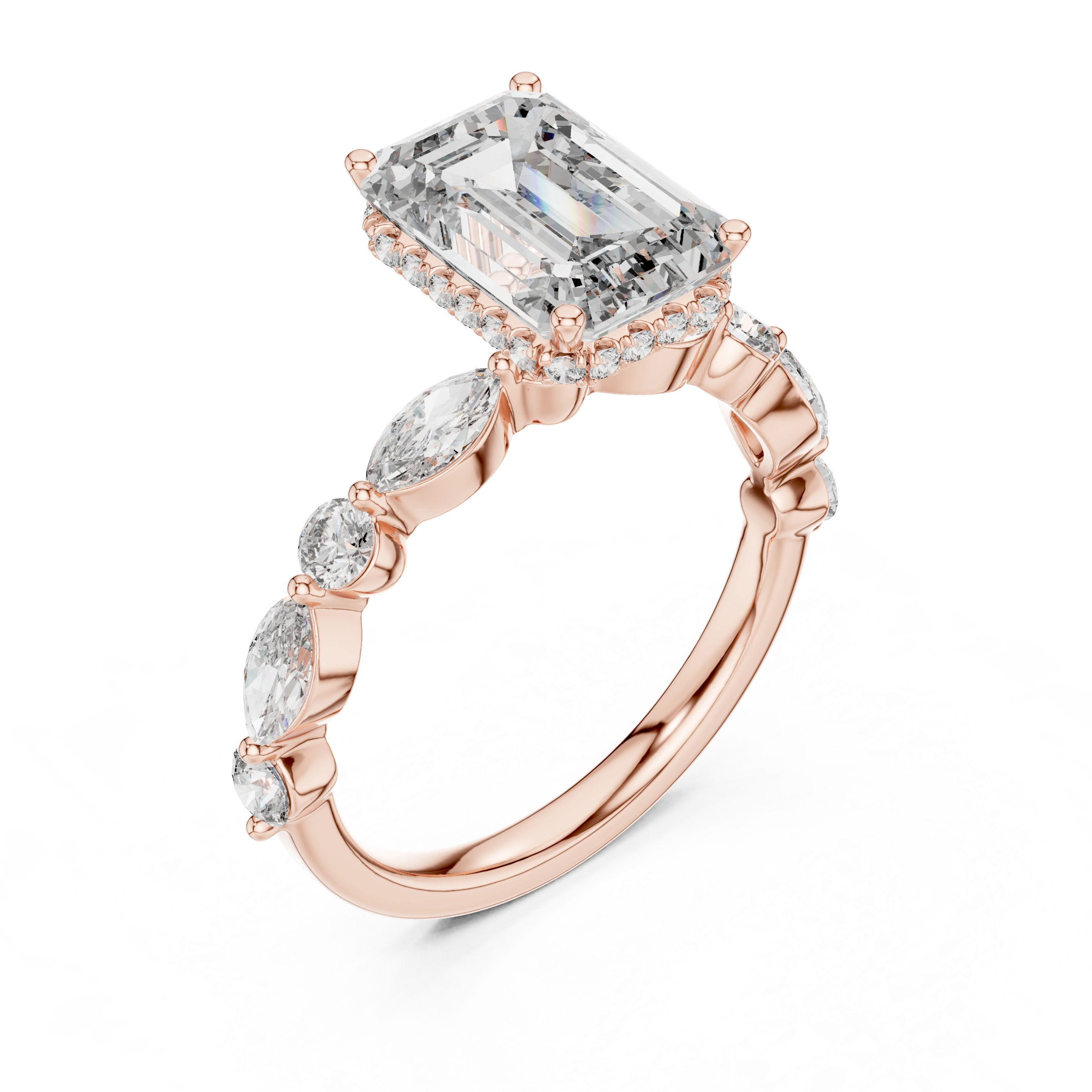 Gold 3Ct 4Prong Solitaire Emerald Marquise Side Stone Lab Grown Diamond Isaiah Ring
