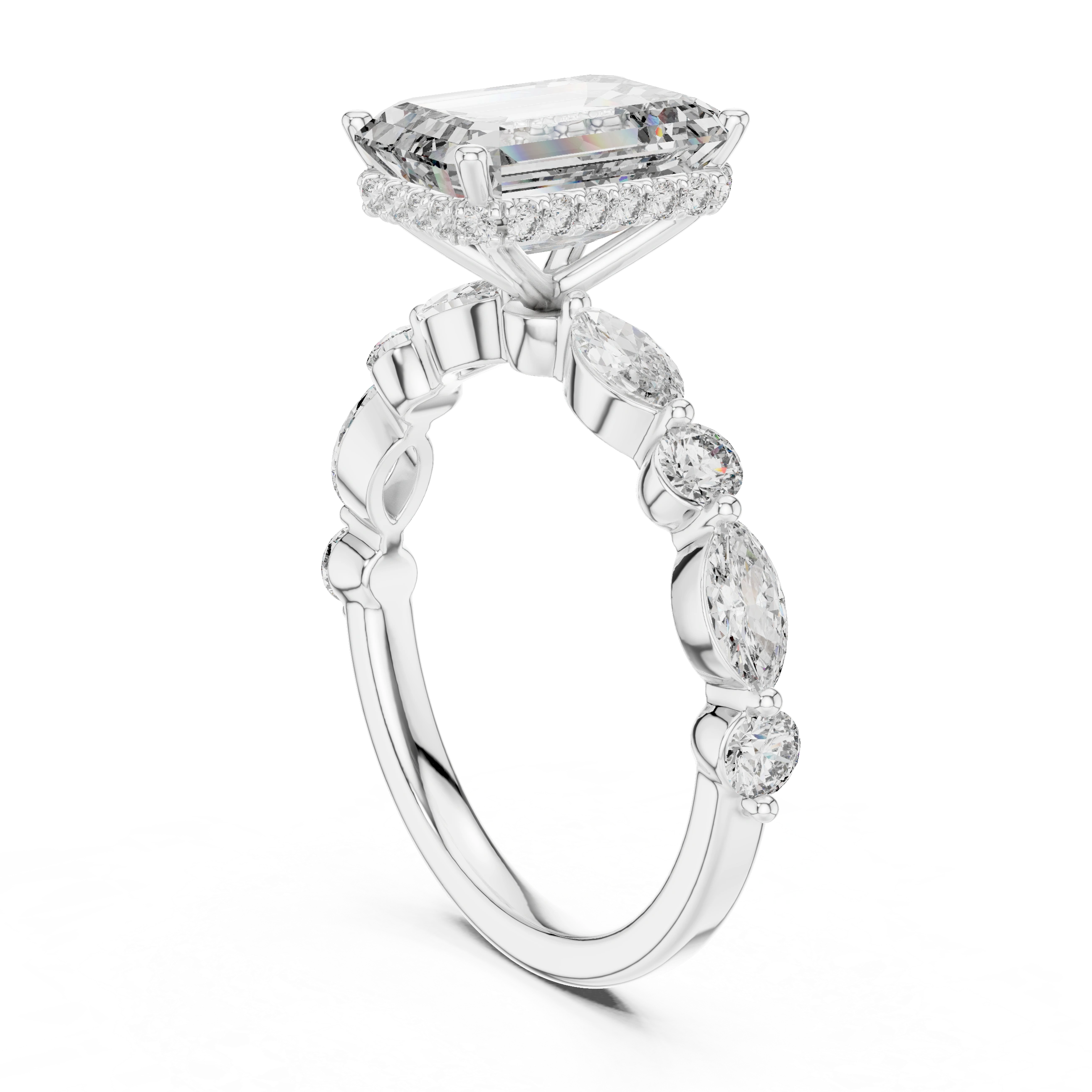 Gold 3Ct 4Prong Solitaire Emerald Marquise Side Stone Lab Grown Diamond Isaiah Ring