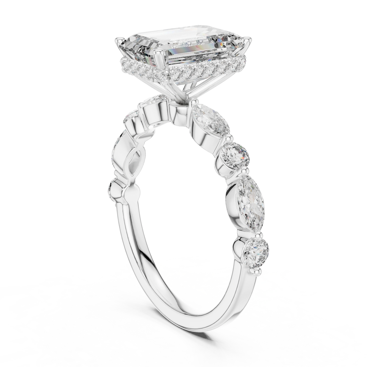 Gold 3Ct 4Prong Solitaire Emerald Marquise Side Stone Lab Grown Diamond Isaiah Ring