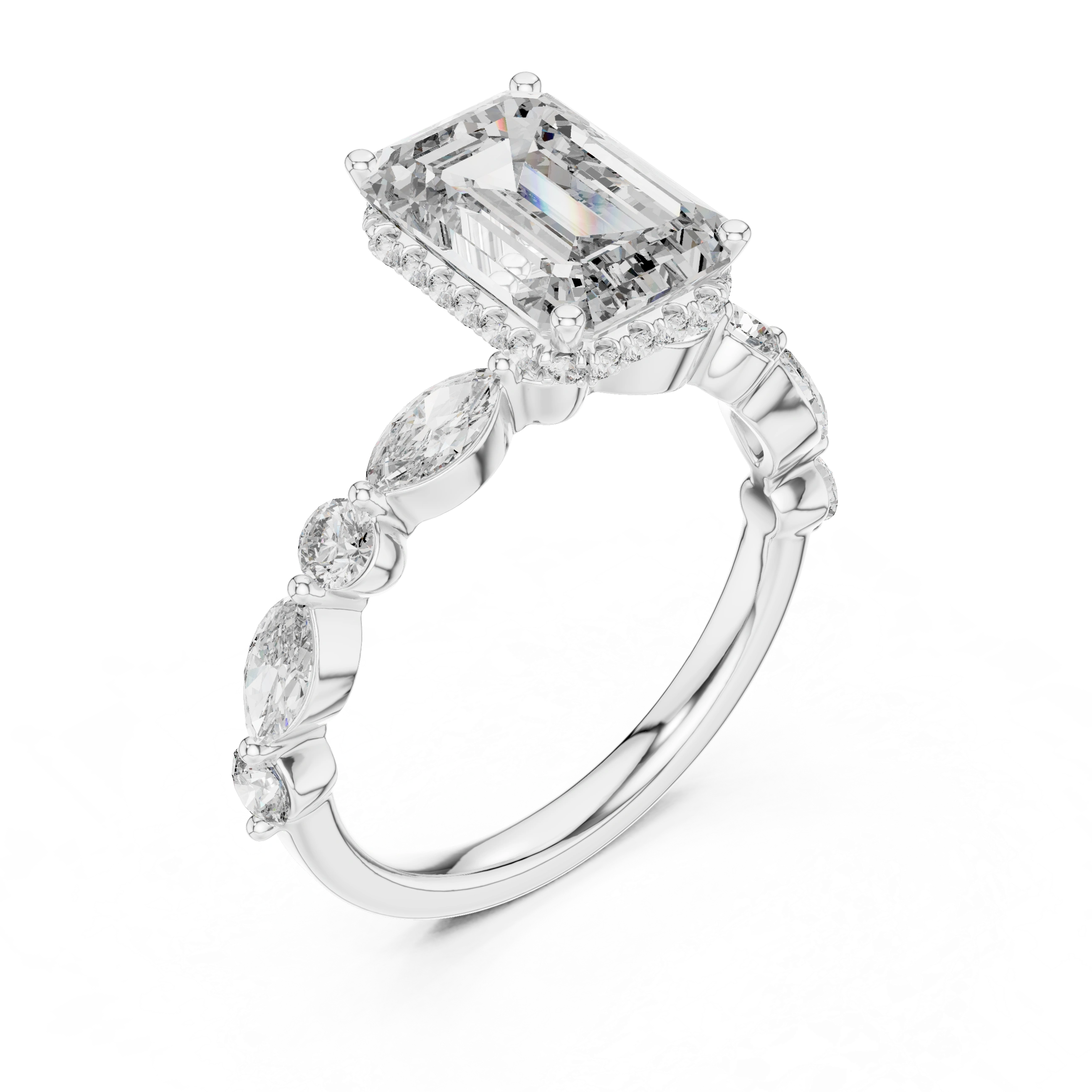 Gold 3Ct 4Prong Solitaire Emerald Marquise Side Stone Lab Grown Diamond Isaiah Ring