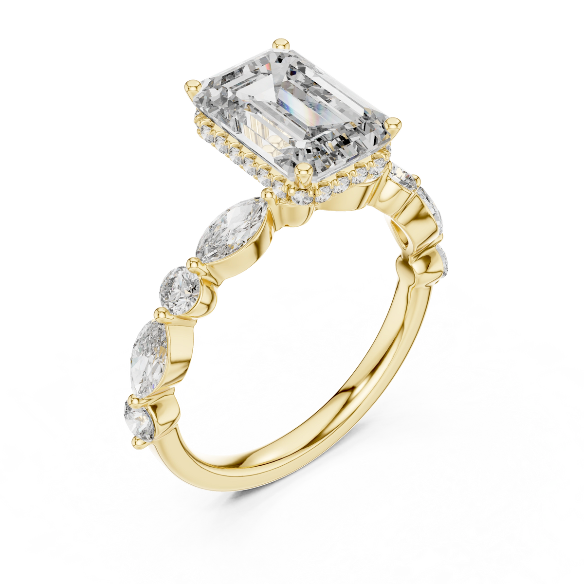 Gold 3Ct 4Prong Solitaire Emerald Marquise Side Stone Lab Grown Diamond Isaiah Ring