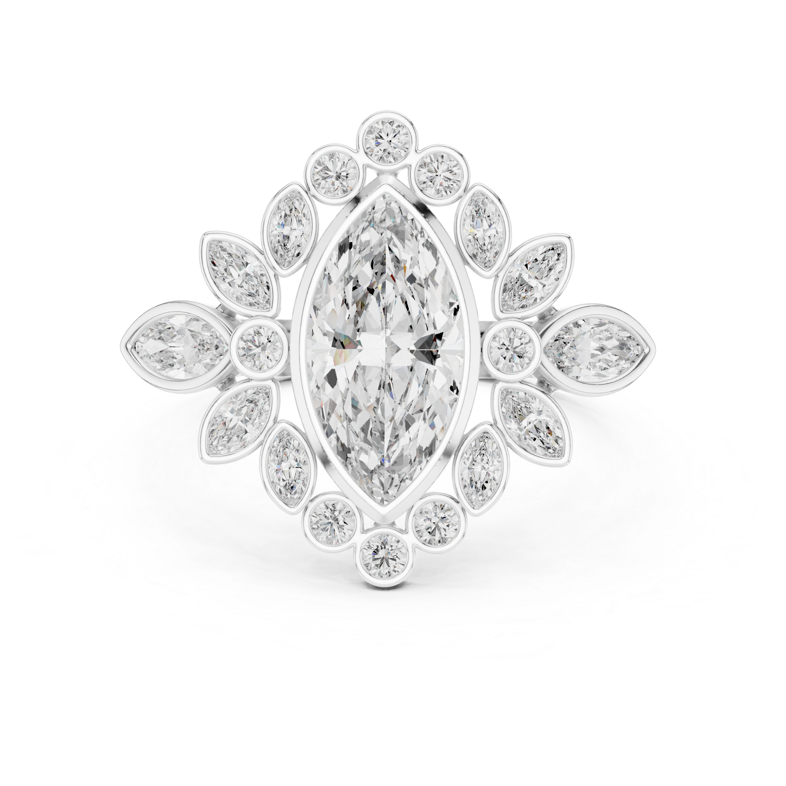 Gold 2Ct Floral Cluster Marquise Lab Grown Diamond Azira Ring