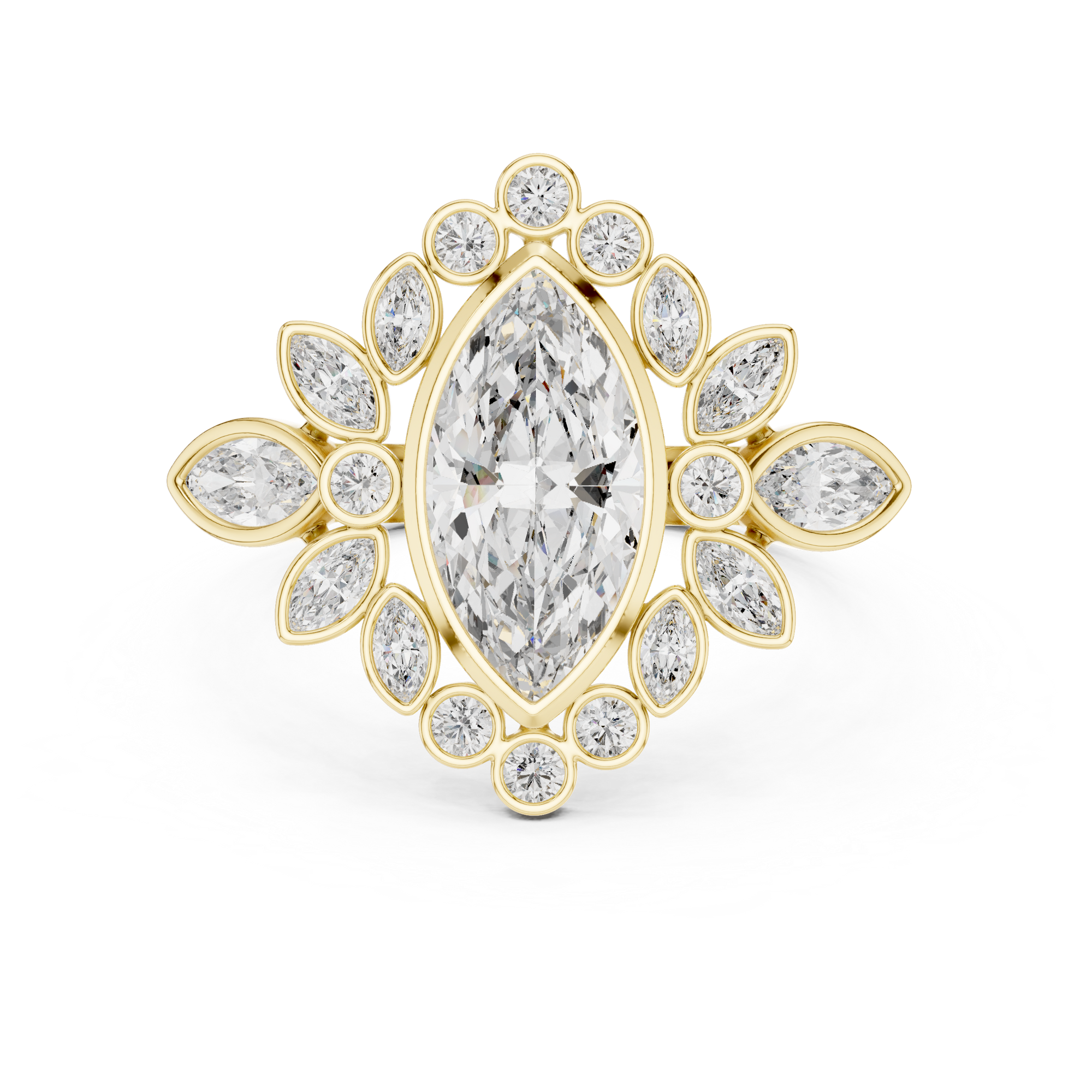 Gold 2Ct Floral Cluster Marquise Lab Grown Diamond Azira Ring