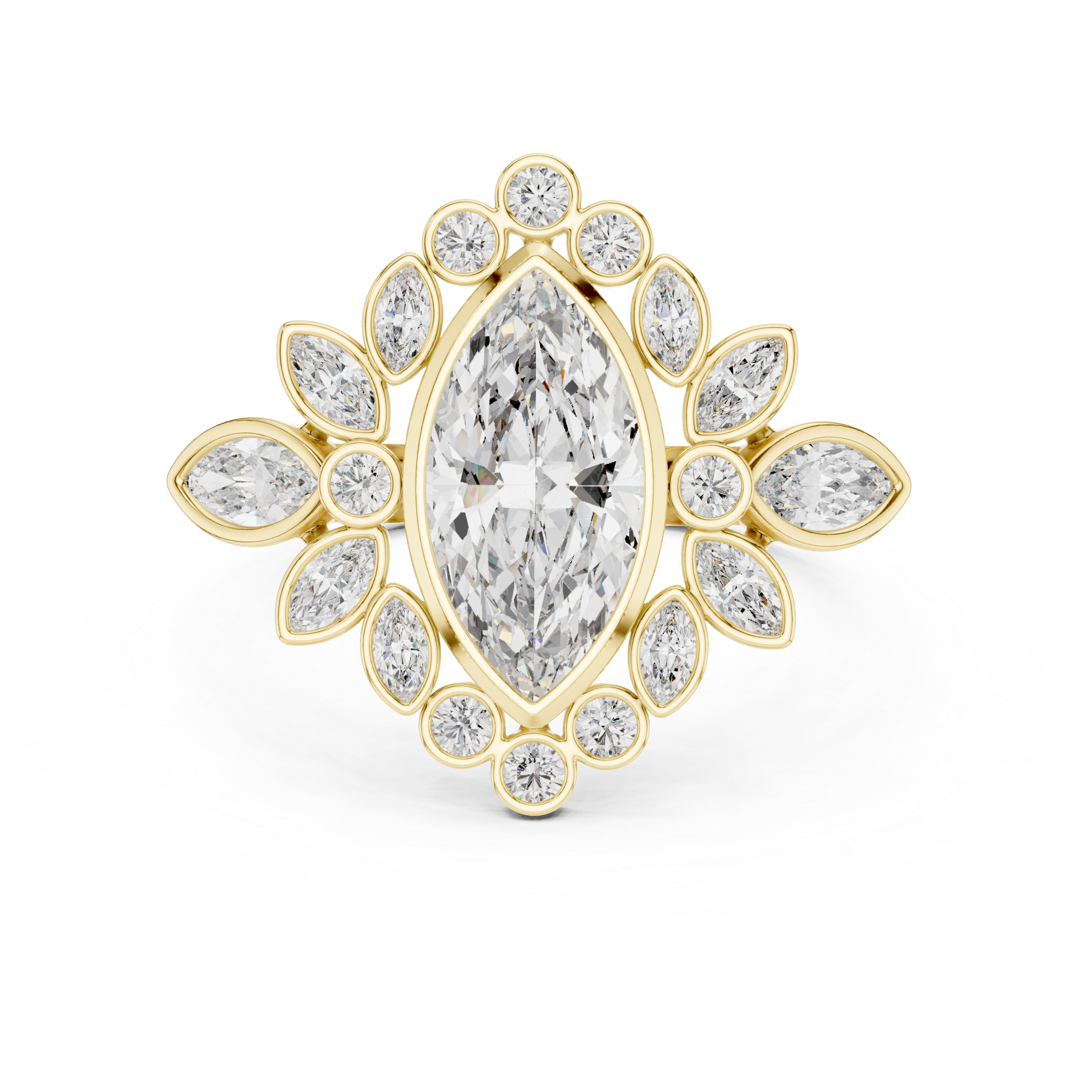Gold 2Ct Floral Cluster Marquise Lab Grown Diamond Azira Ring