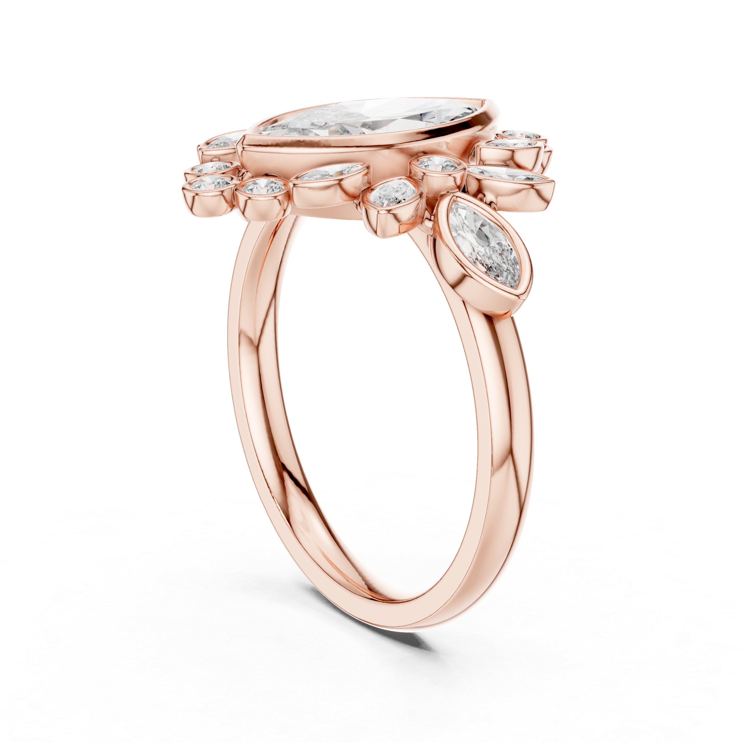 Gold 2Ct Floral Cluster Marquise Lab Grown Diamond Azira Ring