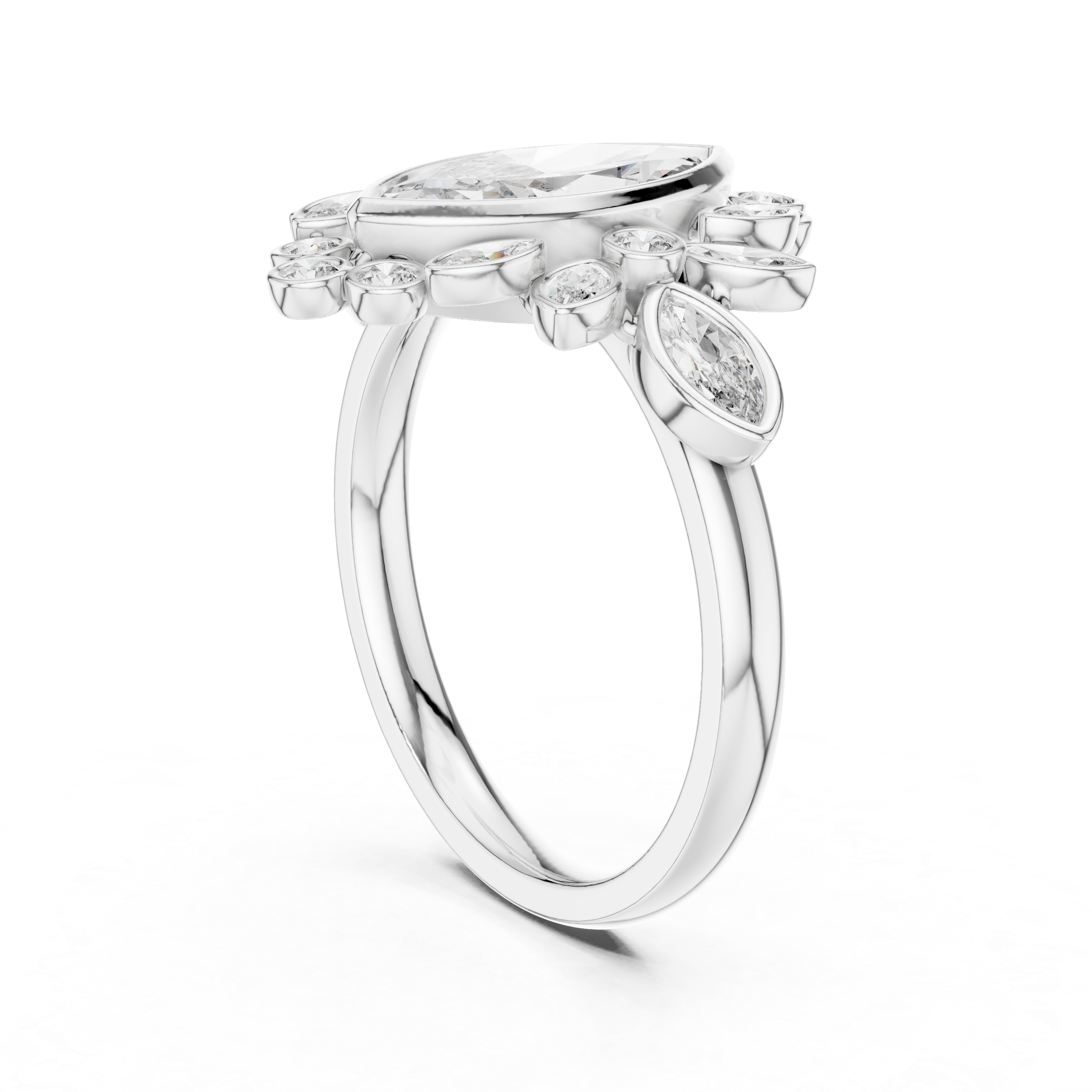 Gold 2Ct Floral Cluster Marquise Lab Grown Diamond Azira Ring