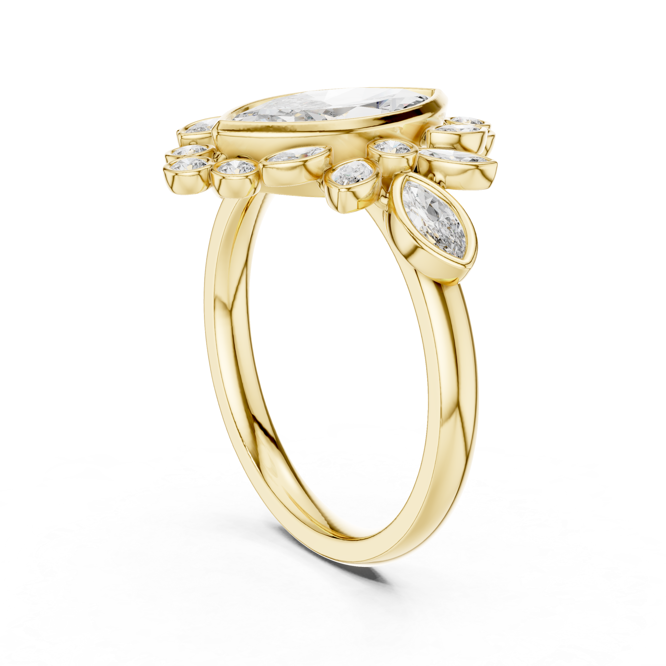Gold 2Ct Floral Cluster Marquise Lab Grown Diamond Azira Ring