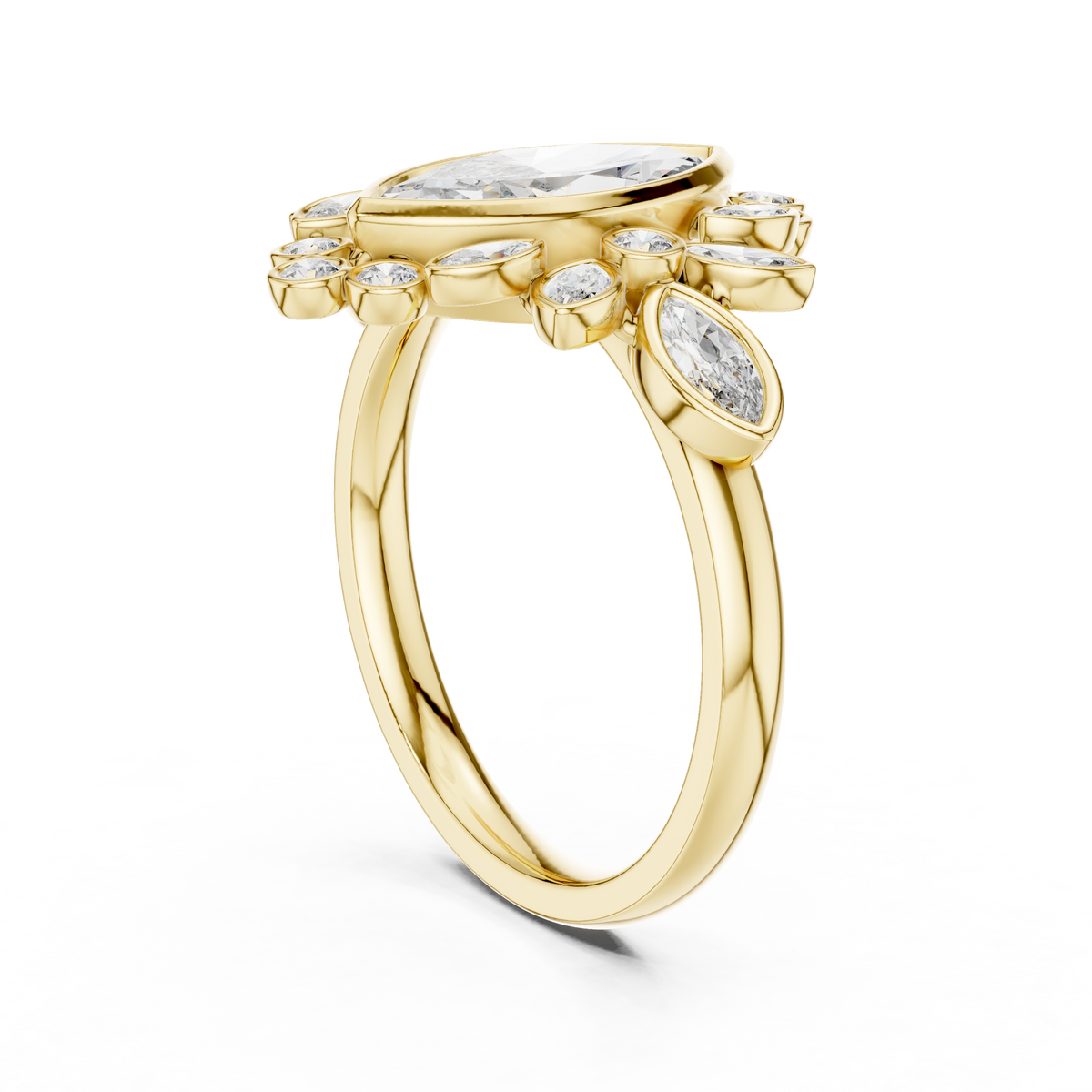 Gold 2Ct Floral Cluster Marquise Lab Grown Diamond Azira Ring
