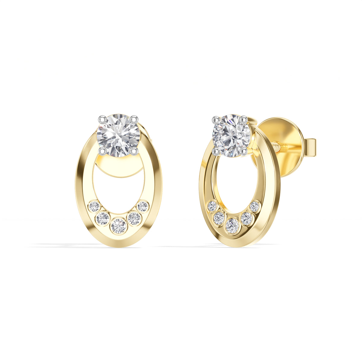 Round Lab Grown Diamond Flush-Set Stud Noven Earrings