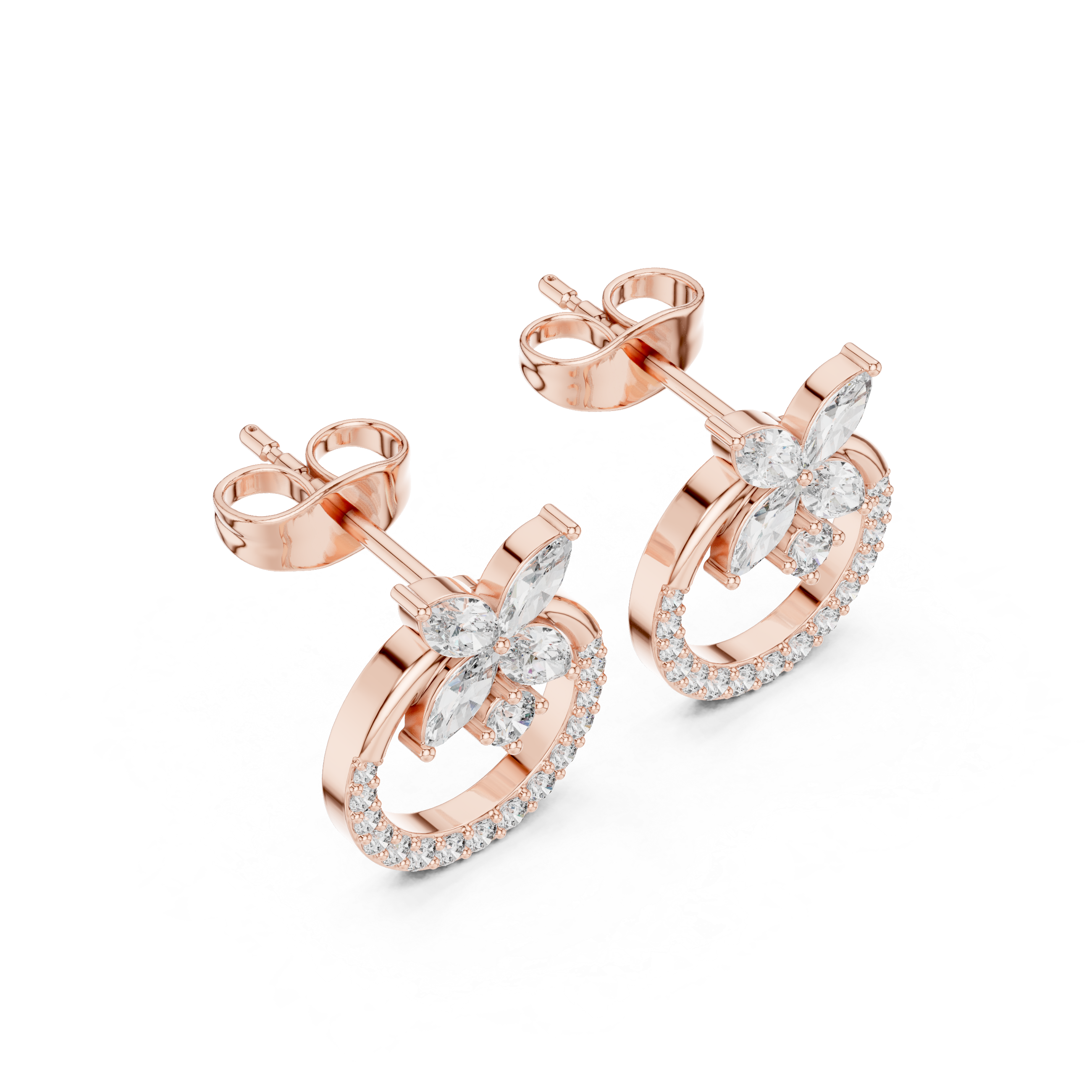 Gold Marquise Floral Halo Pave Lab Grown Diamond Kylen Earring
