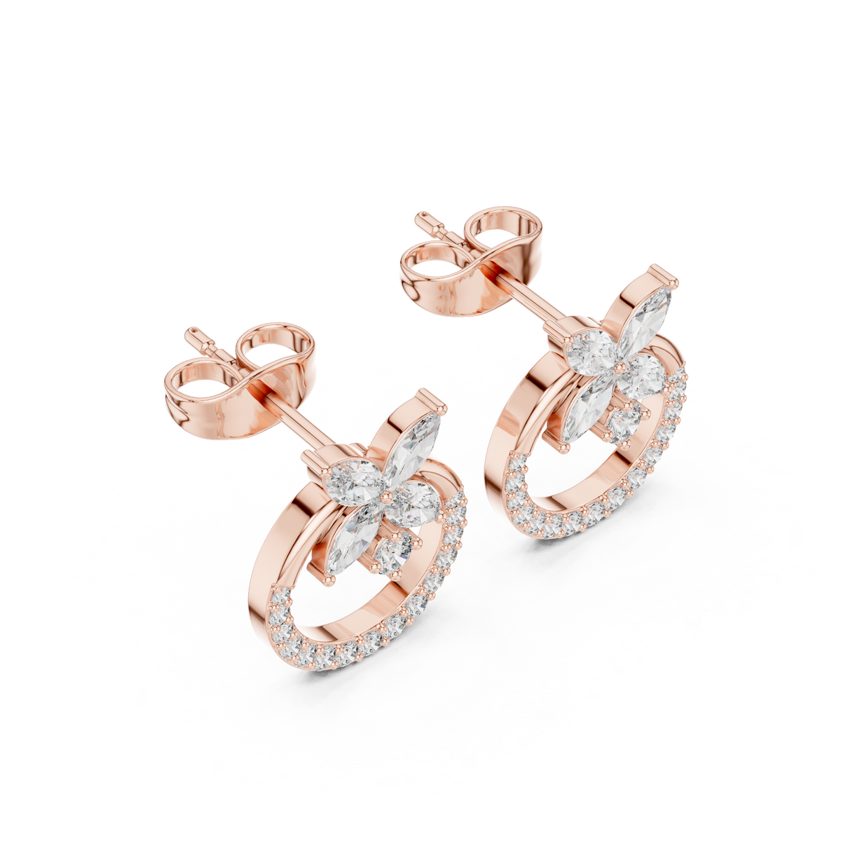 Gold Marquise Floral Halo Pave Lab Grown Diamond Kylen Earring