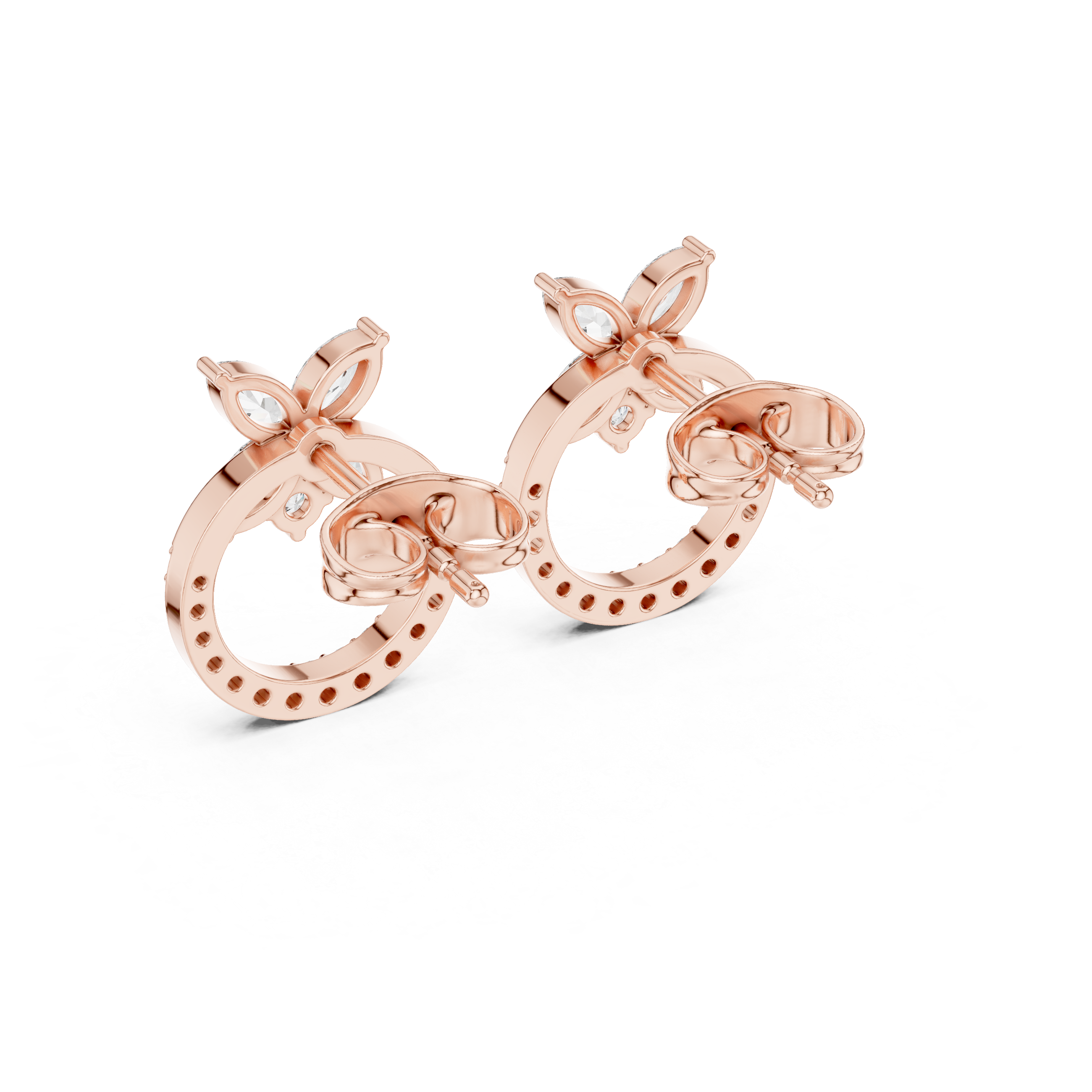 Gold Marquise Floral Halo Pave Lab Grown Diamond Kylen Earring