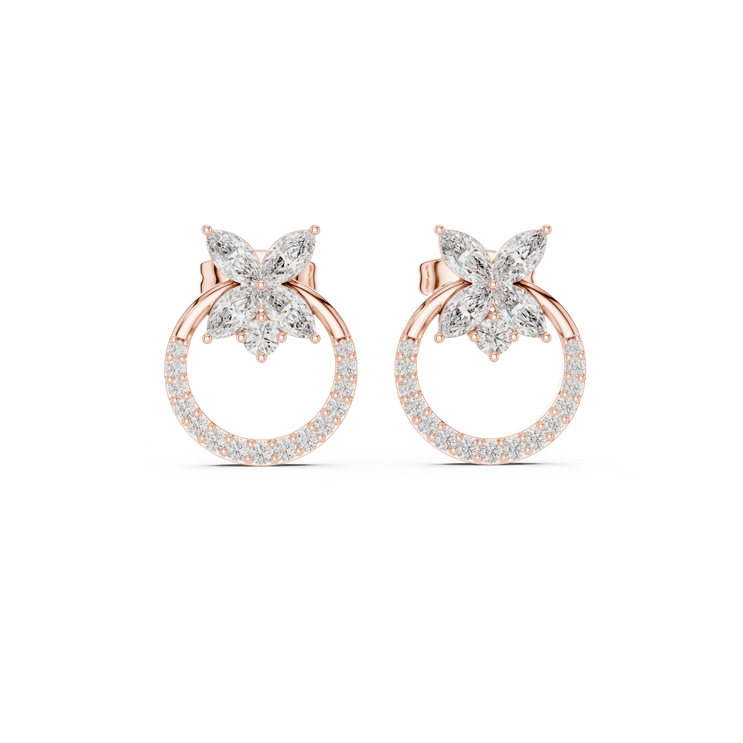 Gold Marquise Floral Halo Pave Lab Grown Diamond Kylen Earring