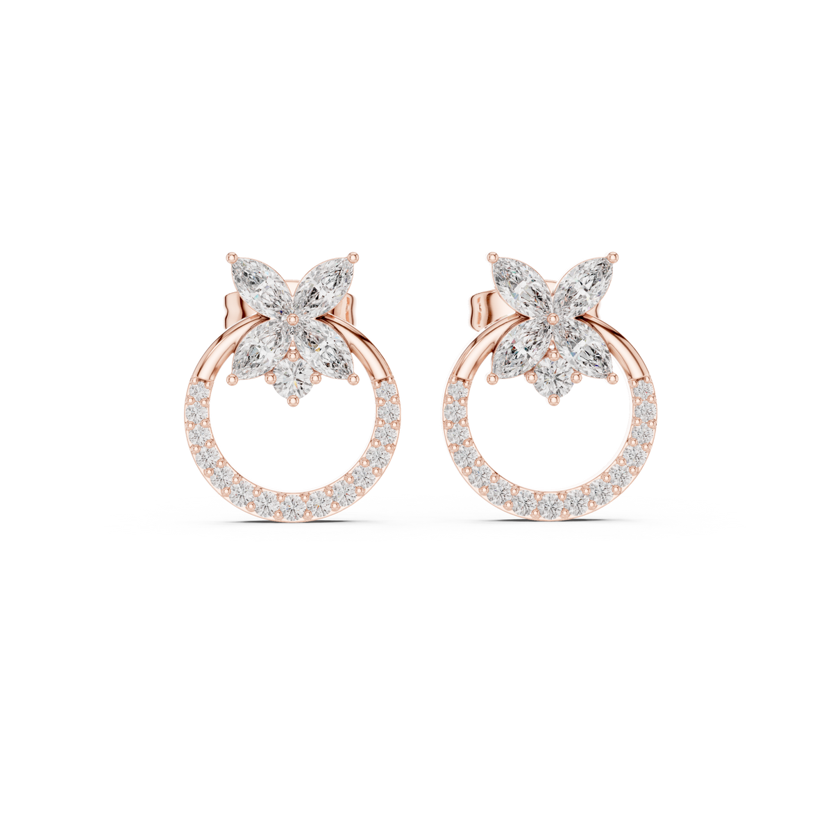 Gold Marquise Floral Halo Pave Lab Grown Diamond Kylen Earring