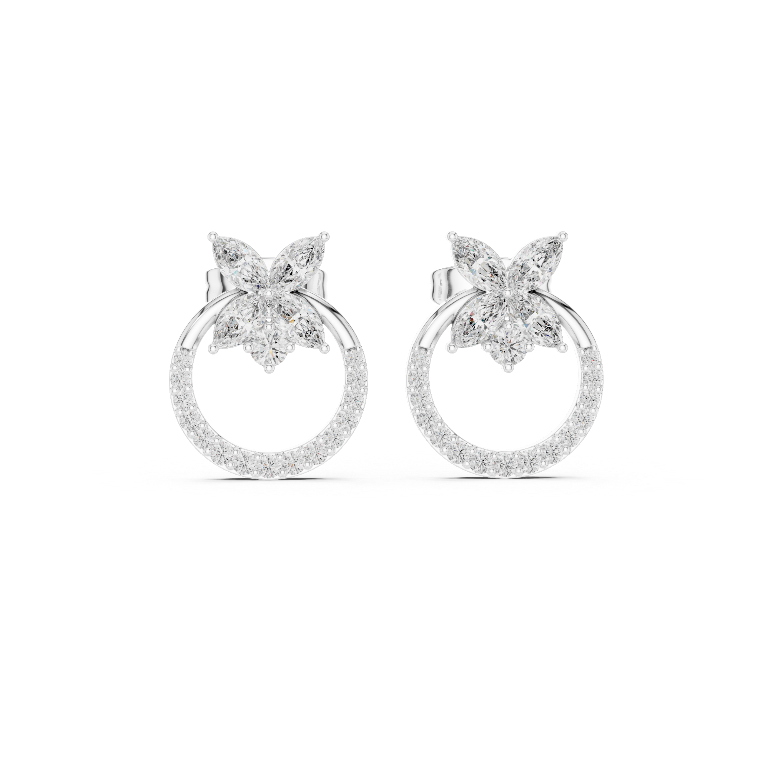 Gold Marquise Floral Halo Pave Lab Grown Diamond Kylen Earring