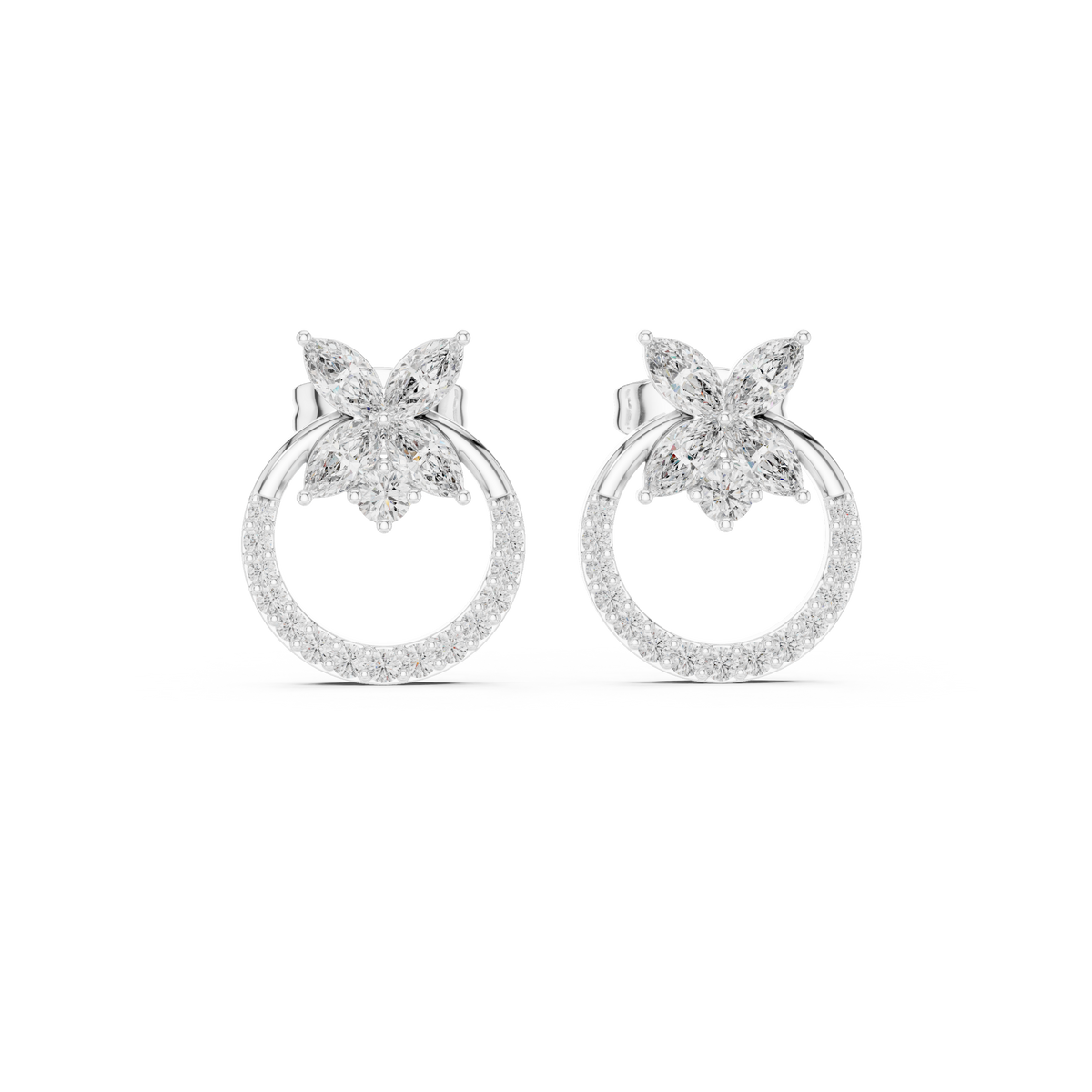 Gold Marquise Floral Halo Pave Lab Grown Diamond Kylen Earring