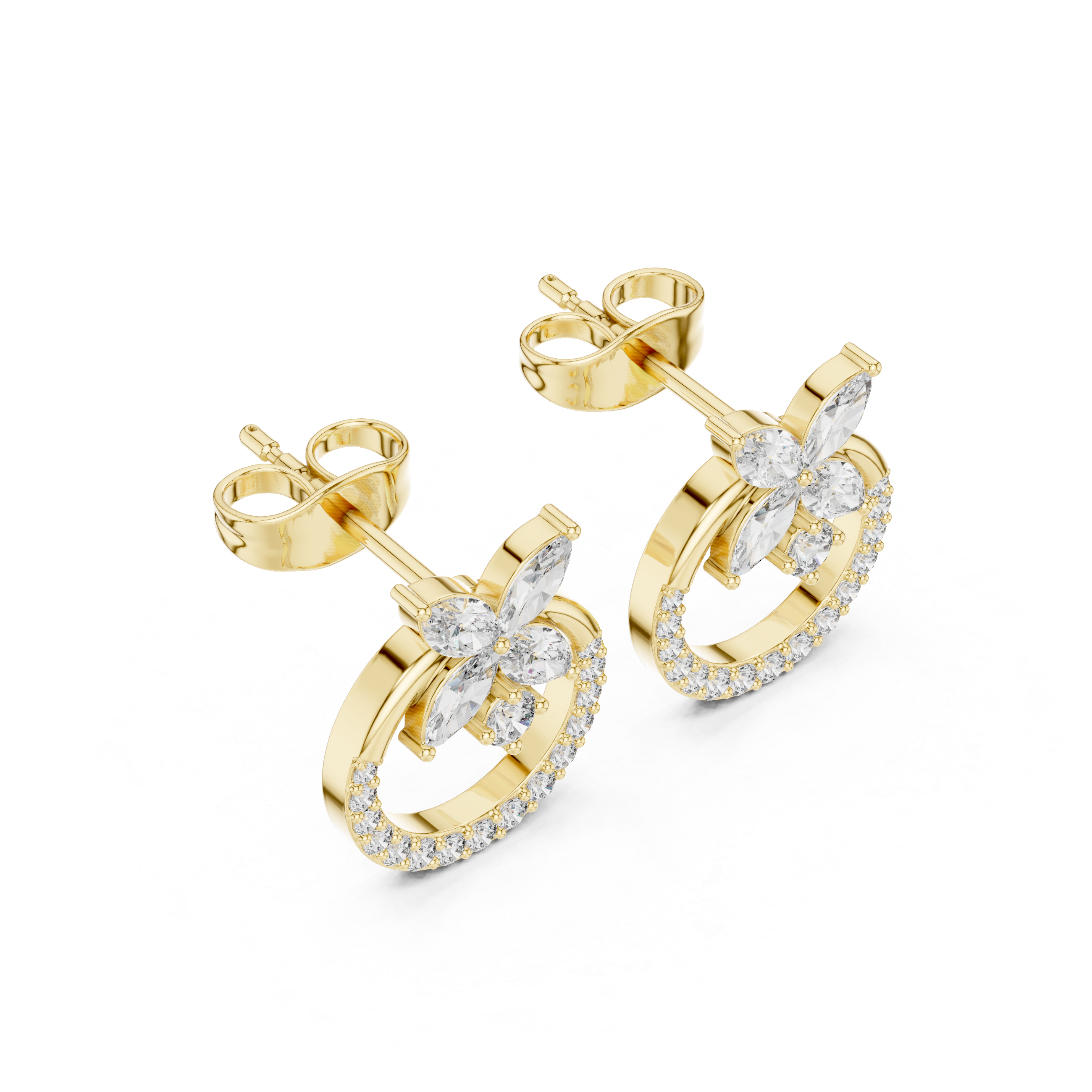 Gold Marquise Floral Halo Pave Lab Grown Diamond Kylen Earring