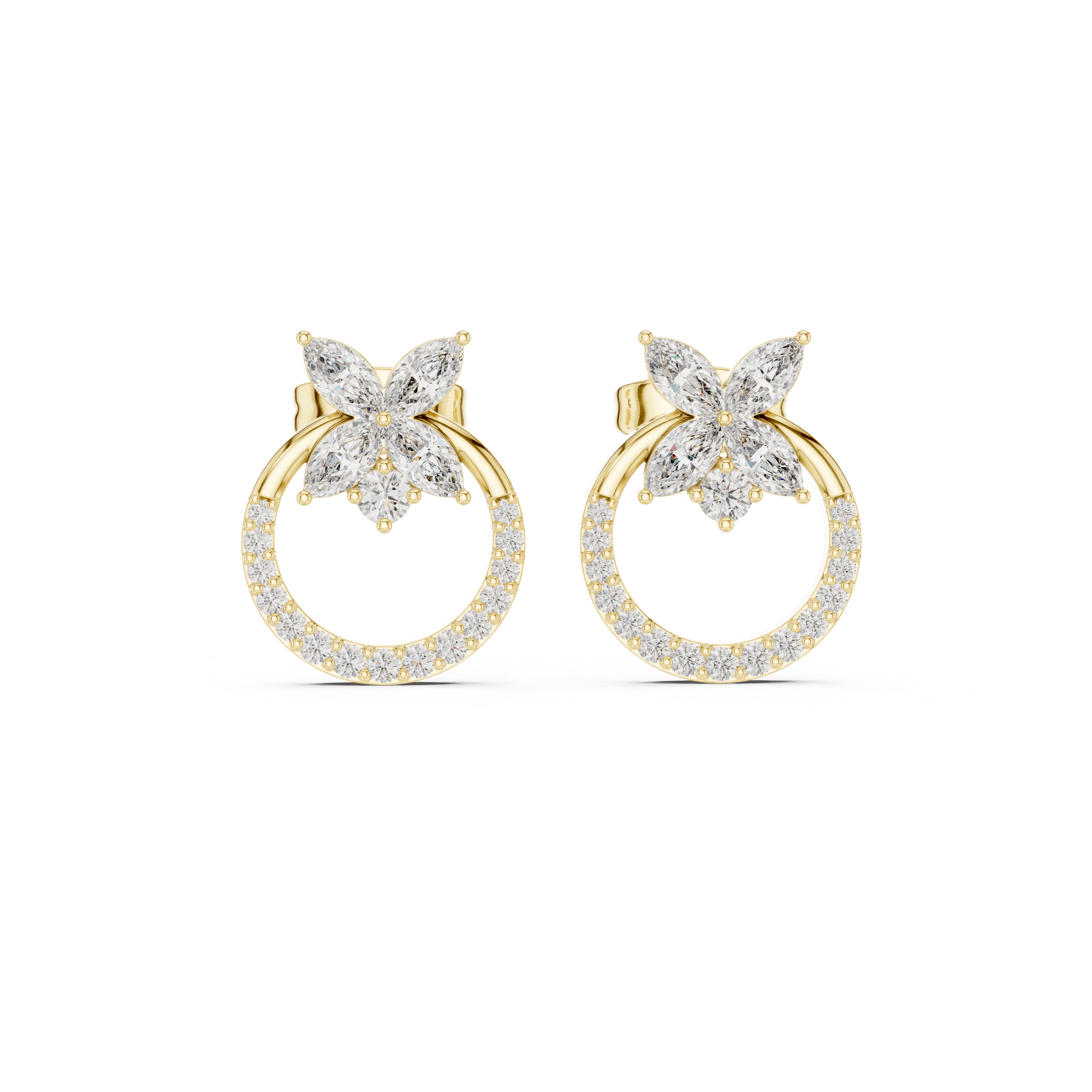 Gold Marquise Floral Halo Pave Lab Grown Diamond Kylen Earring