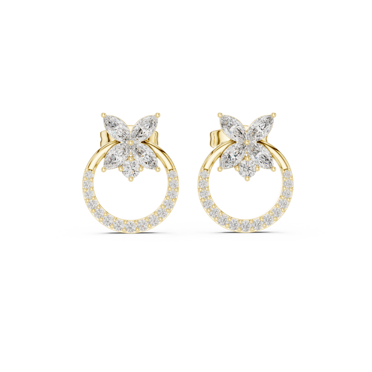 Gold Marquise Floral Halo Pave Lab Grown Diamond Kylen Earring