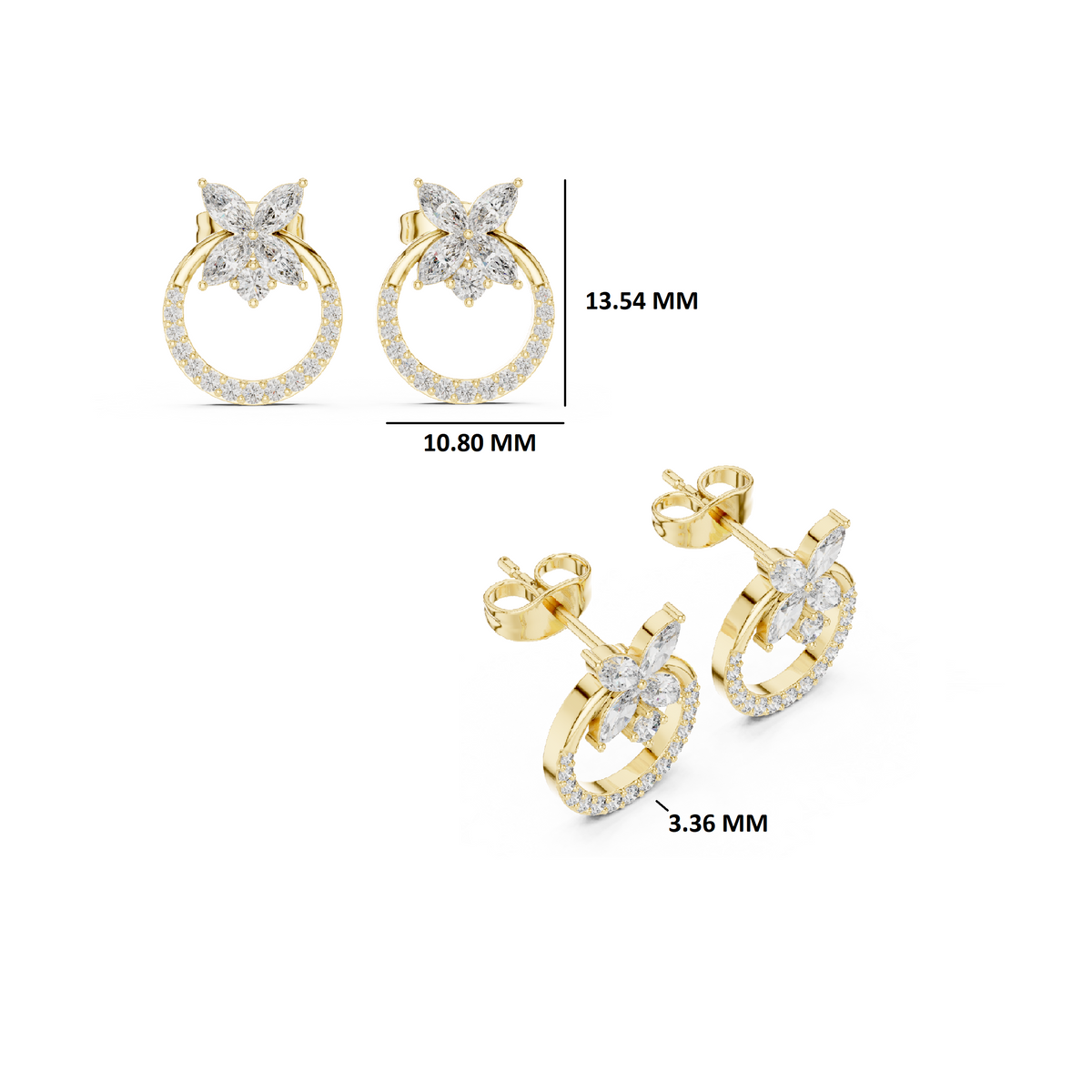 Gold Marquise Floral Halo Pave Lab Grown Diamond Kylen Earring