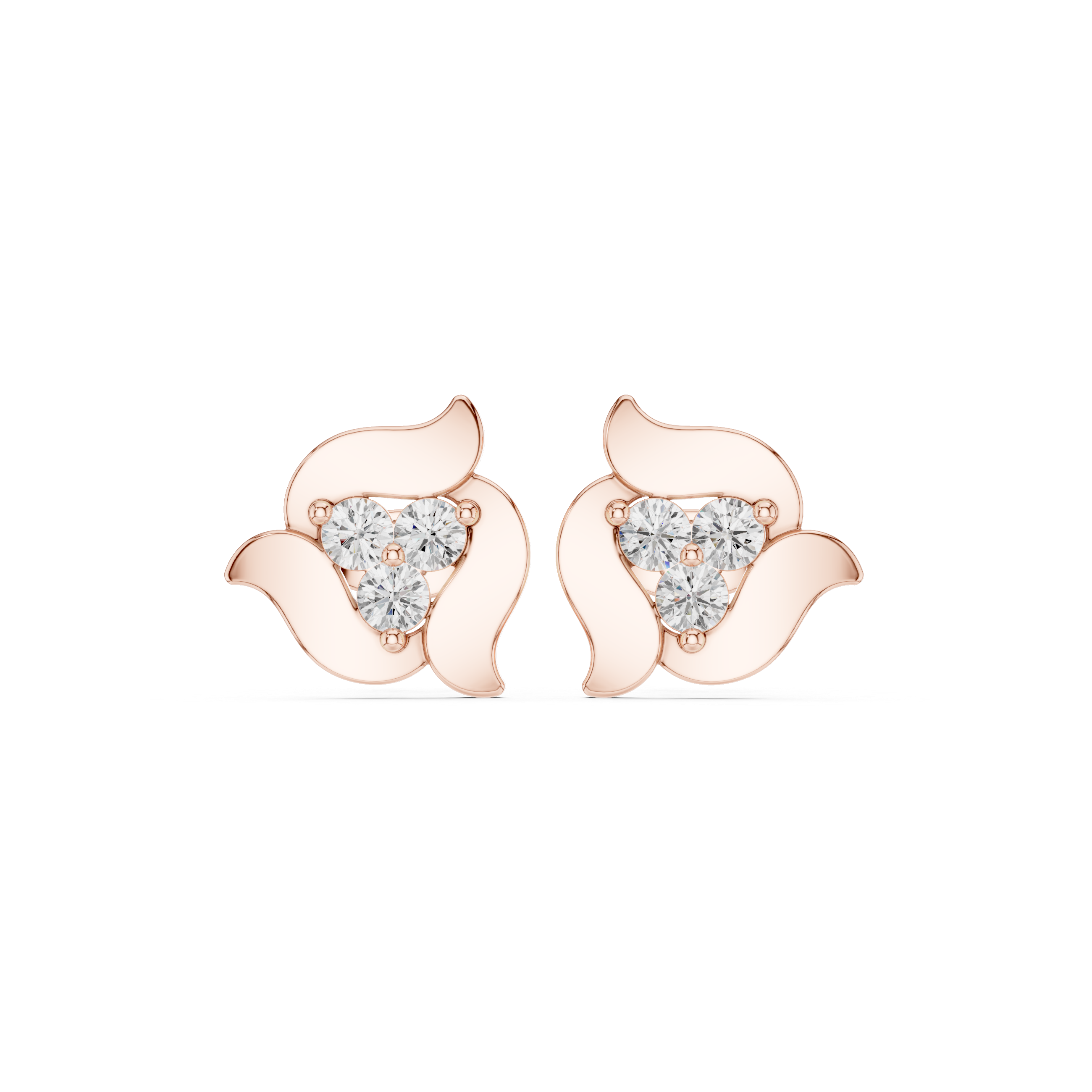 Gold Abstract Floral Setting Round Lab Grown Diamond Zanra Earring