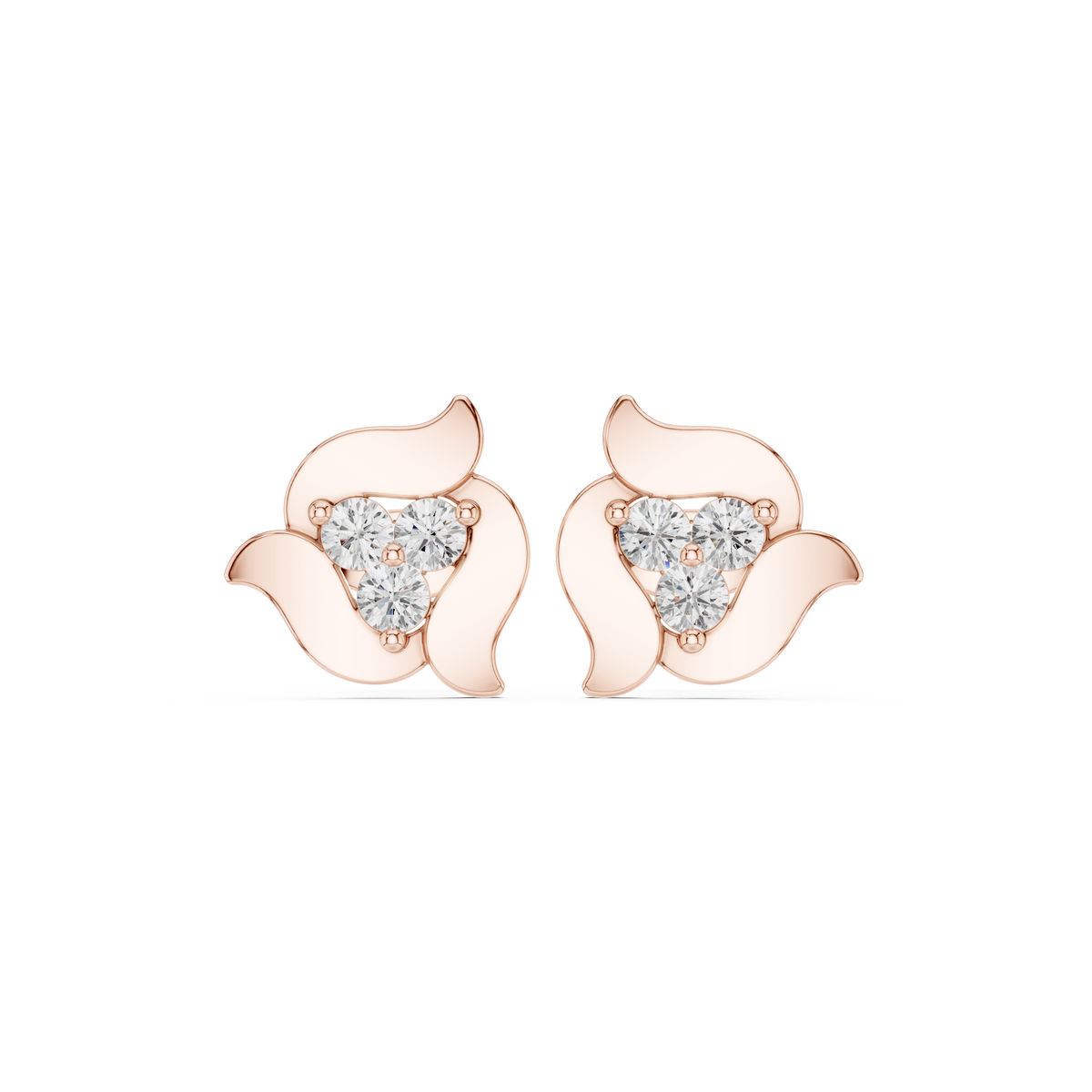 Gold Abstract Floral Setting Round Lab Grown Diamond Zanra Earring