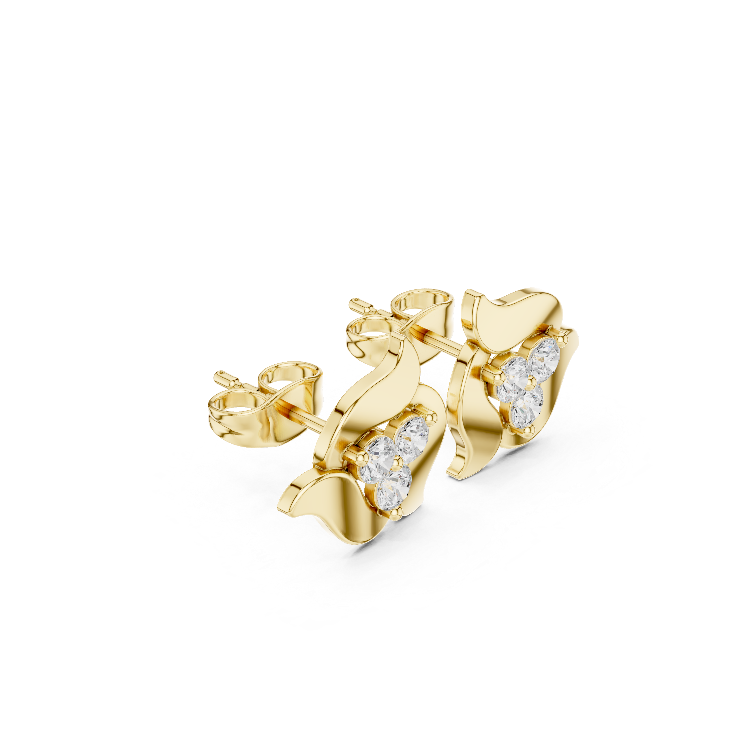 Gold Abstract Floral Setting Round Lab Grown Diamond Zanra Earring