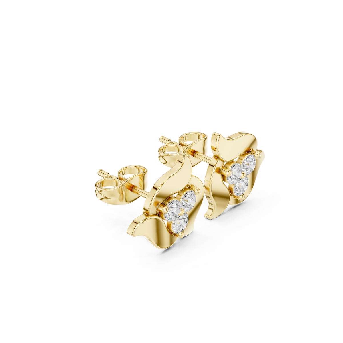 Gold Abstract Floral Setting Round Lab Grown Diamond Zanra Earring
