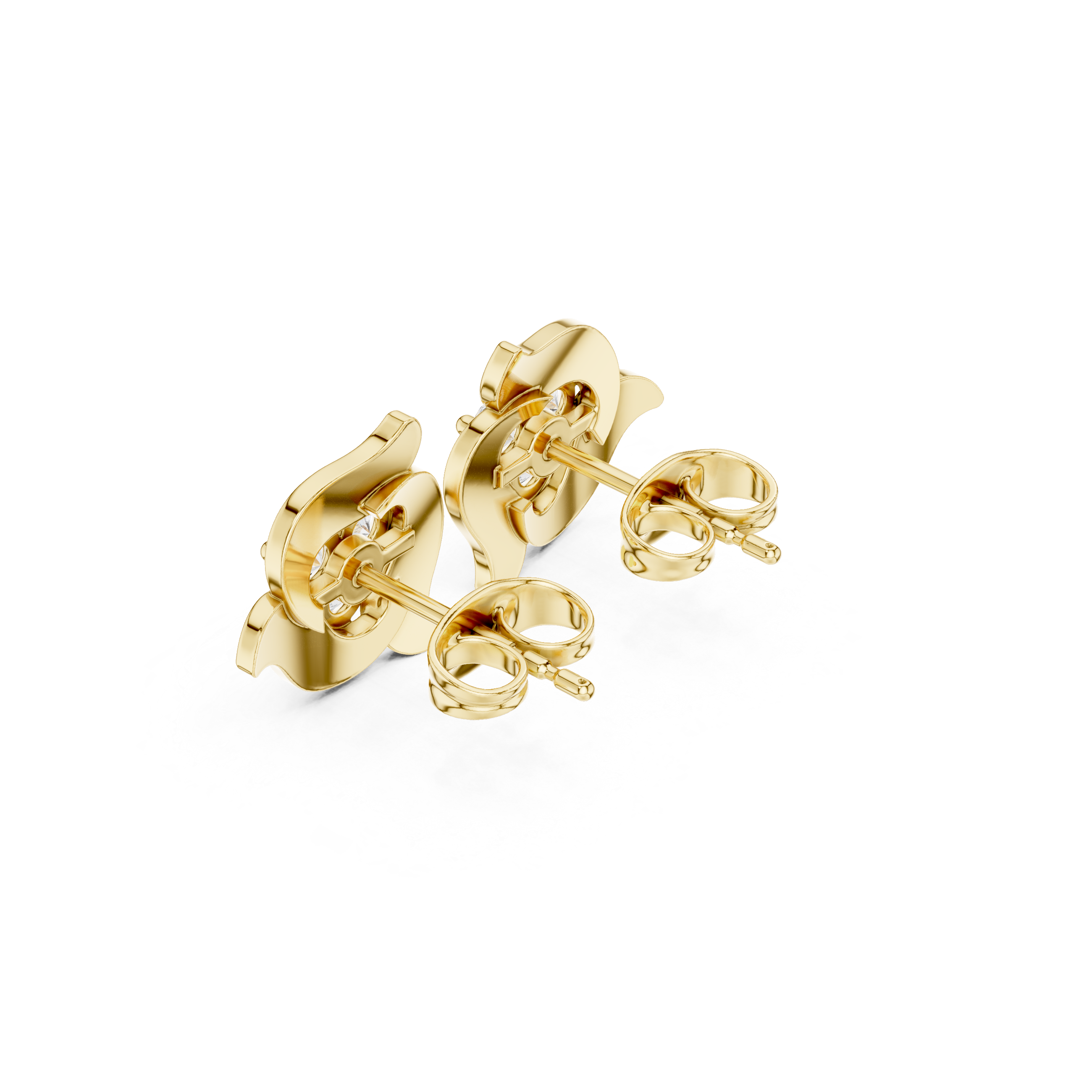 Gold Abstract Floral Setting Round Lab Grown Diamond Zanra Earring