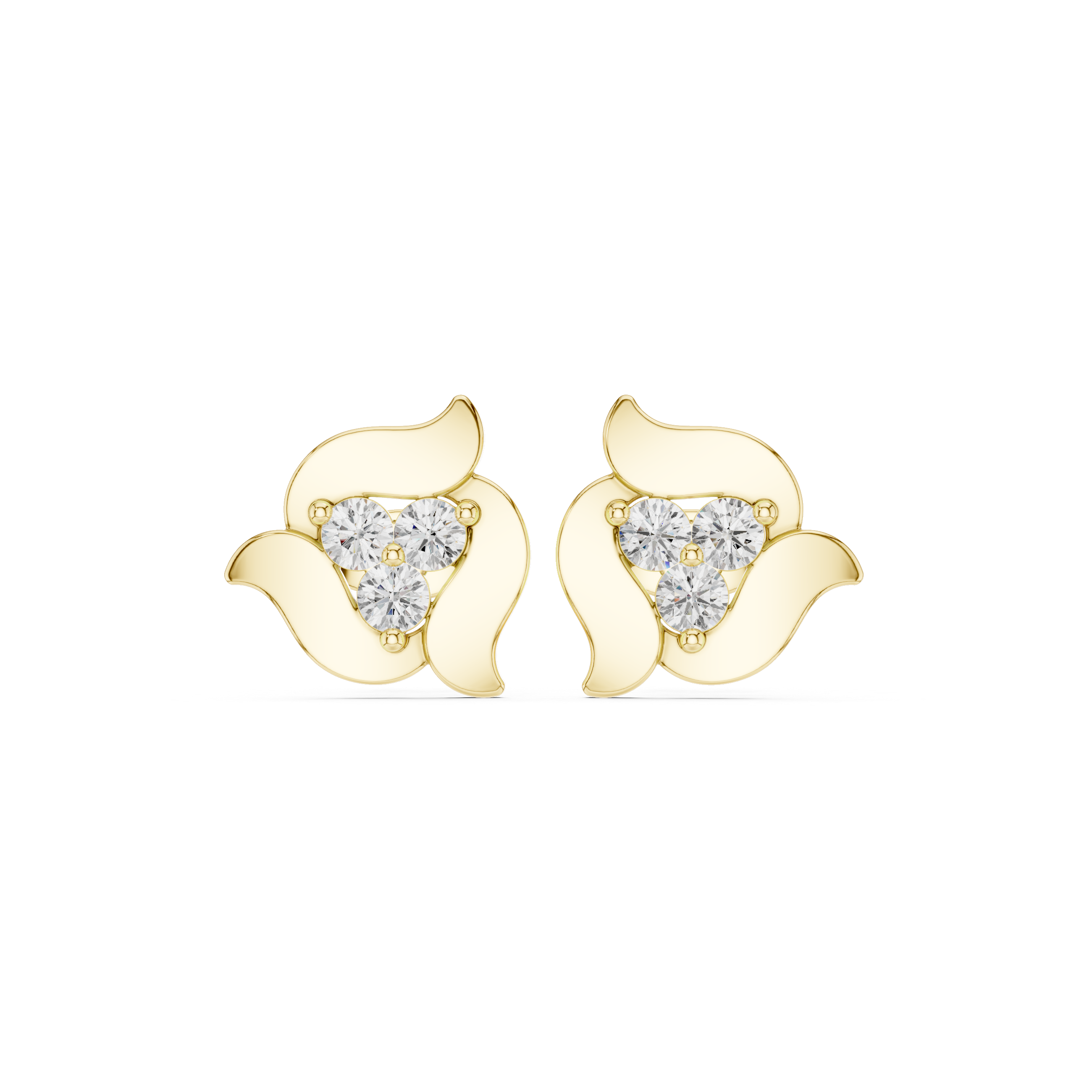 Gold Abstract Floral Setting Round Lab Grown Diamond Zanra Earring