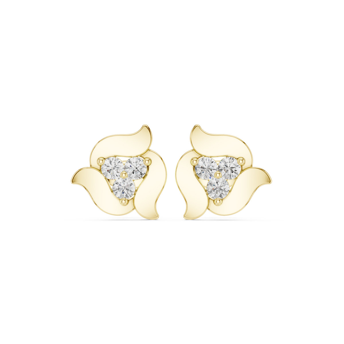 Gold Abstract Floral Setting Round Lab Grown Diamond Zanra Earring
