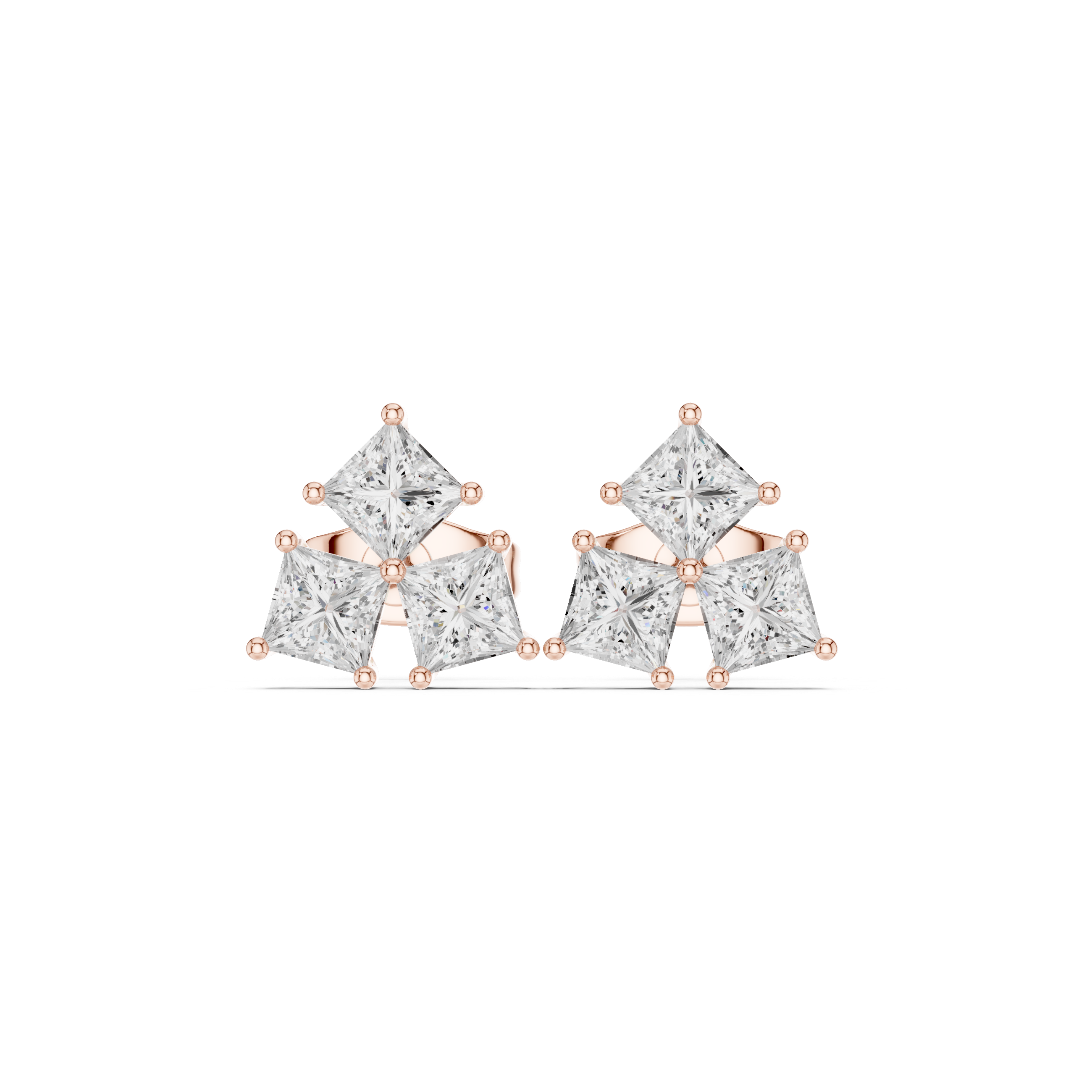 Gold Tri Stone Cluster Setting Princess Lab Grown Diamond Talyn Earring