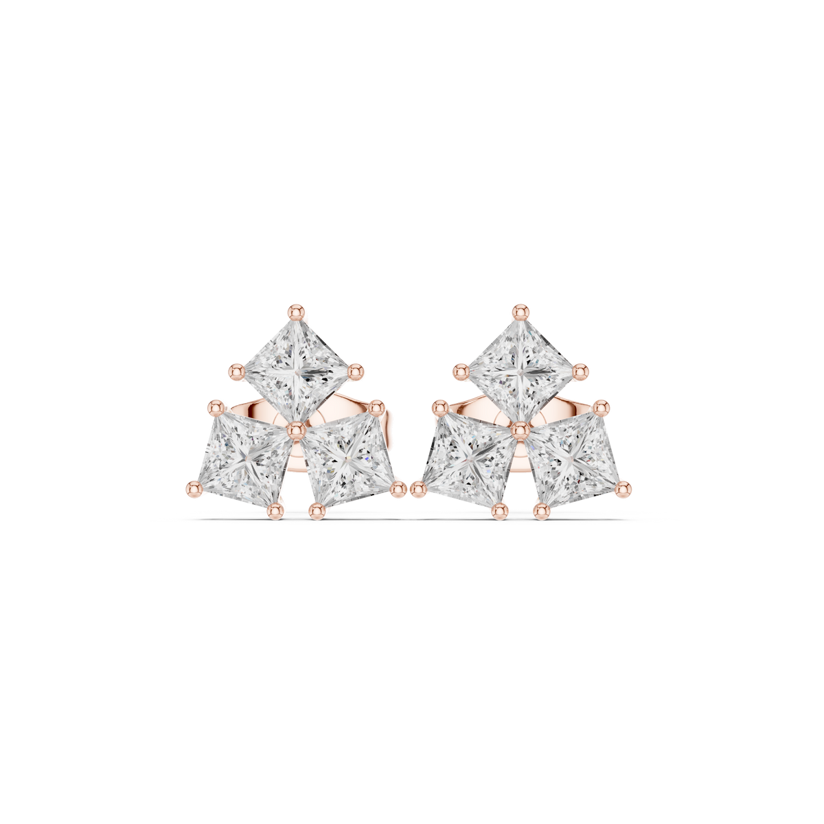 Gold Tri Stone Cluster Setting Princess Lab Grown Diamond Talyn Earring