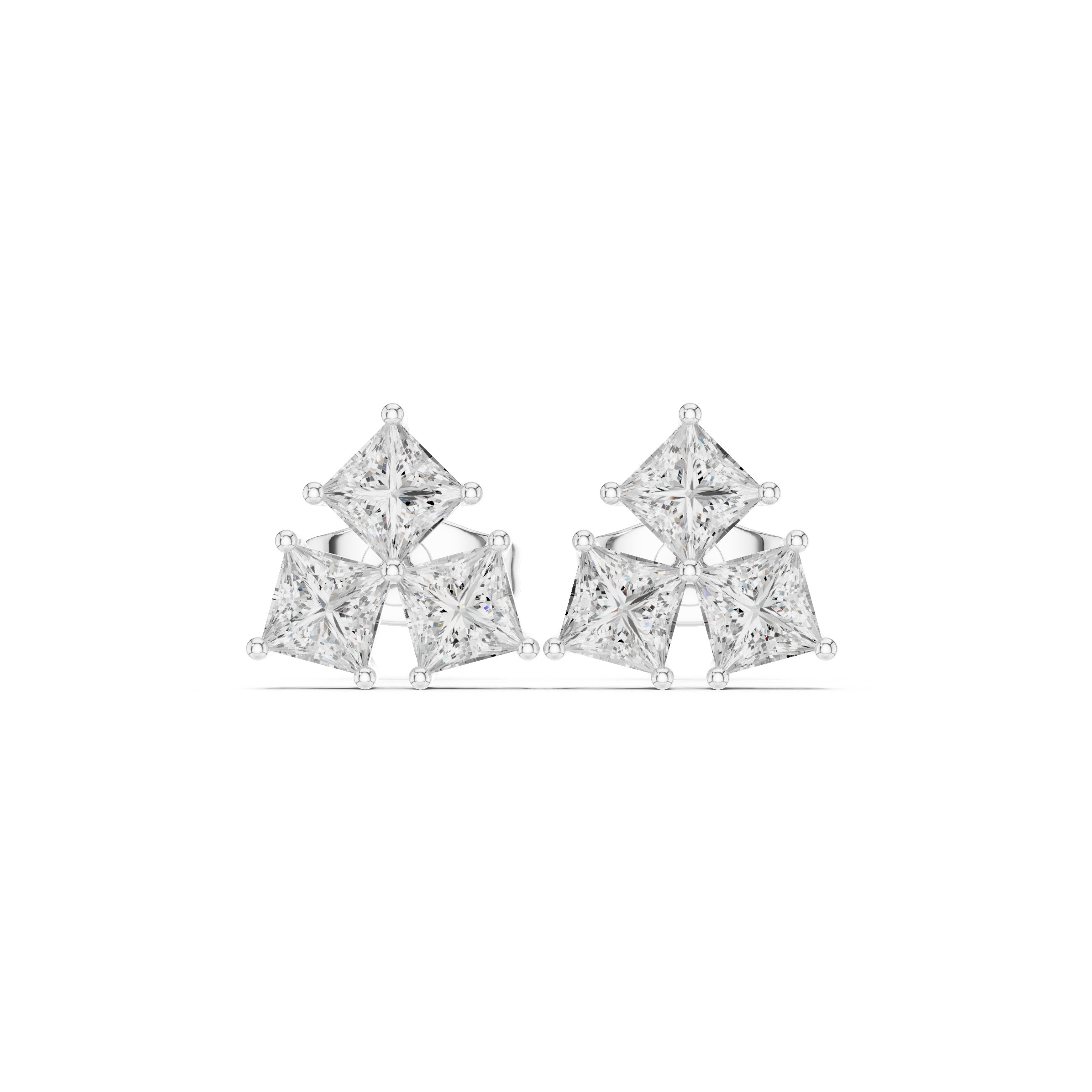Gold Tri Stone Cluster Setting Princess Lab Grown Diamond Talyn Earring