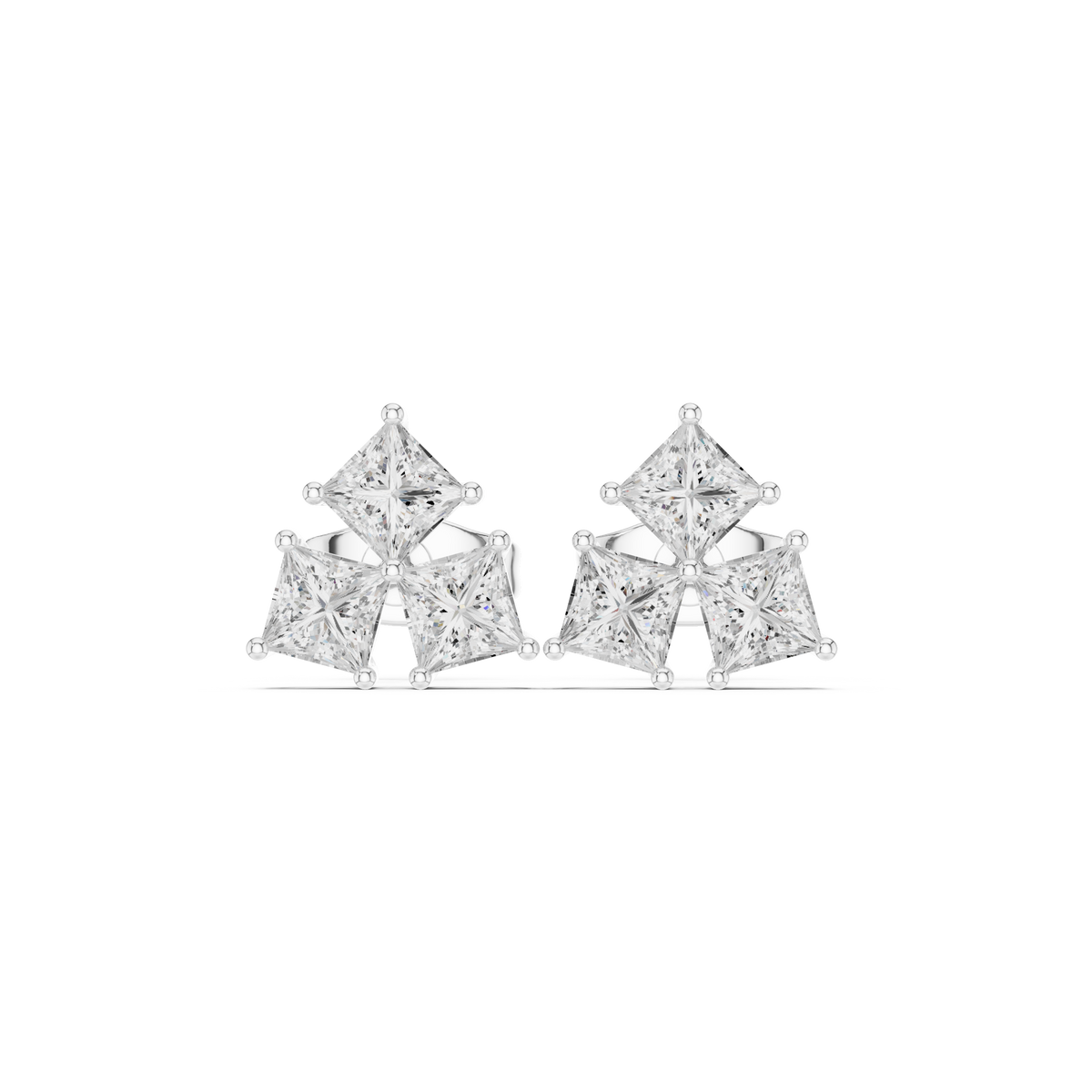 Gold Tri Stone Cluster Setting Princess Lab Grown Diamond Talyn Earring