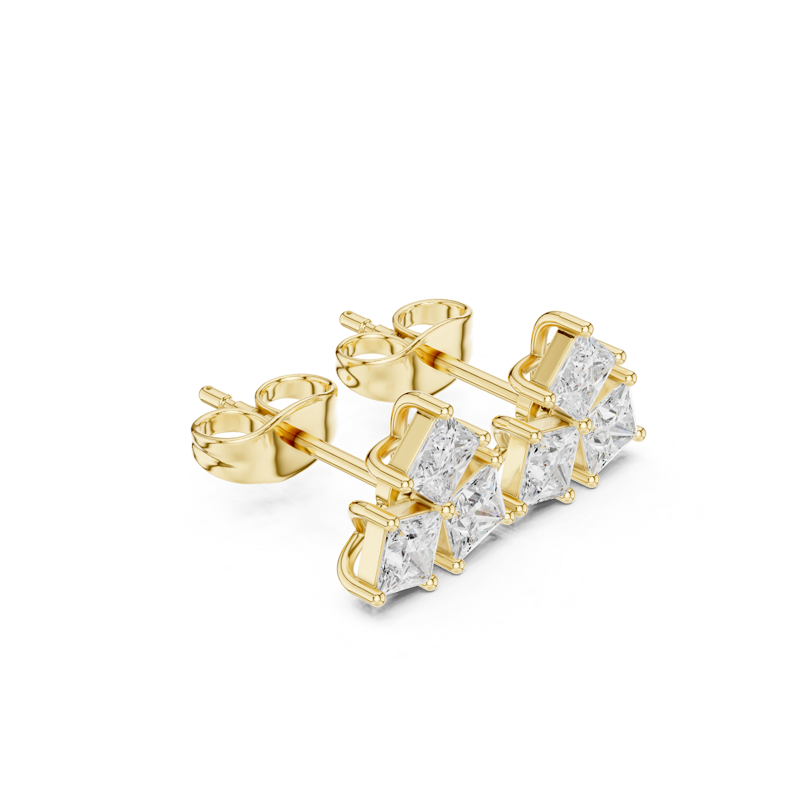 Gold Tri Stone Cluster Setting Princess Lab Grown Diamond Talyn Earring