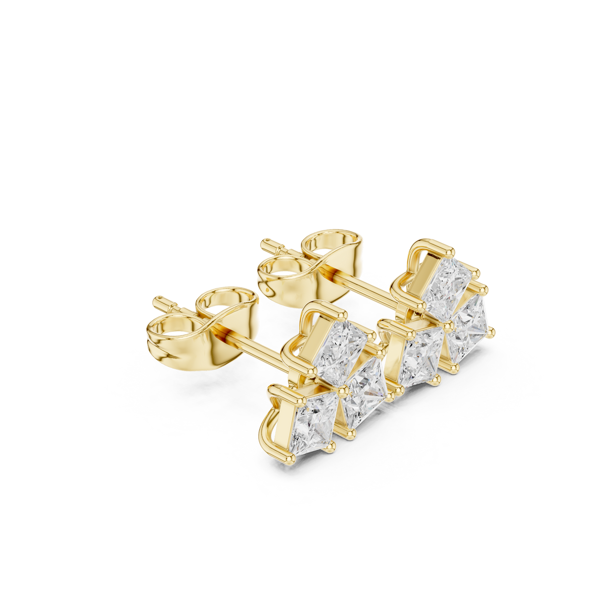 Gold Tri Stone Cluster Setting Princess Lab Grown Diamond Talyn Earring
