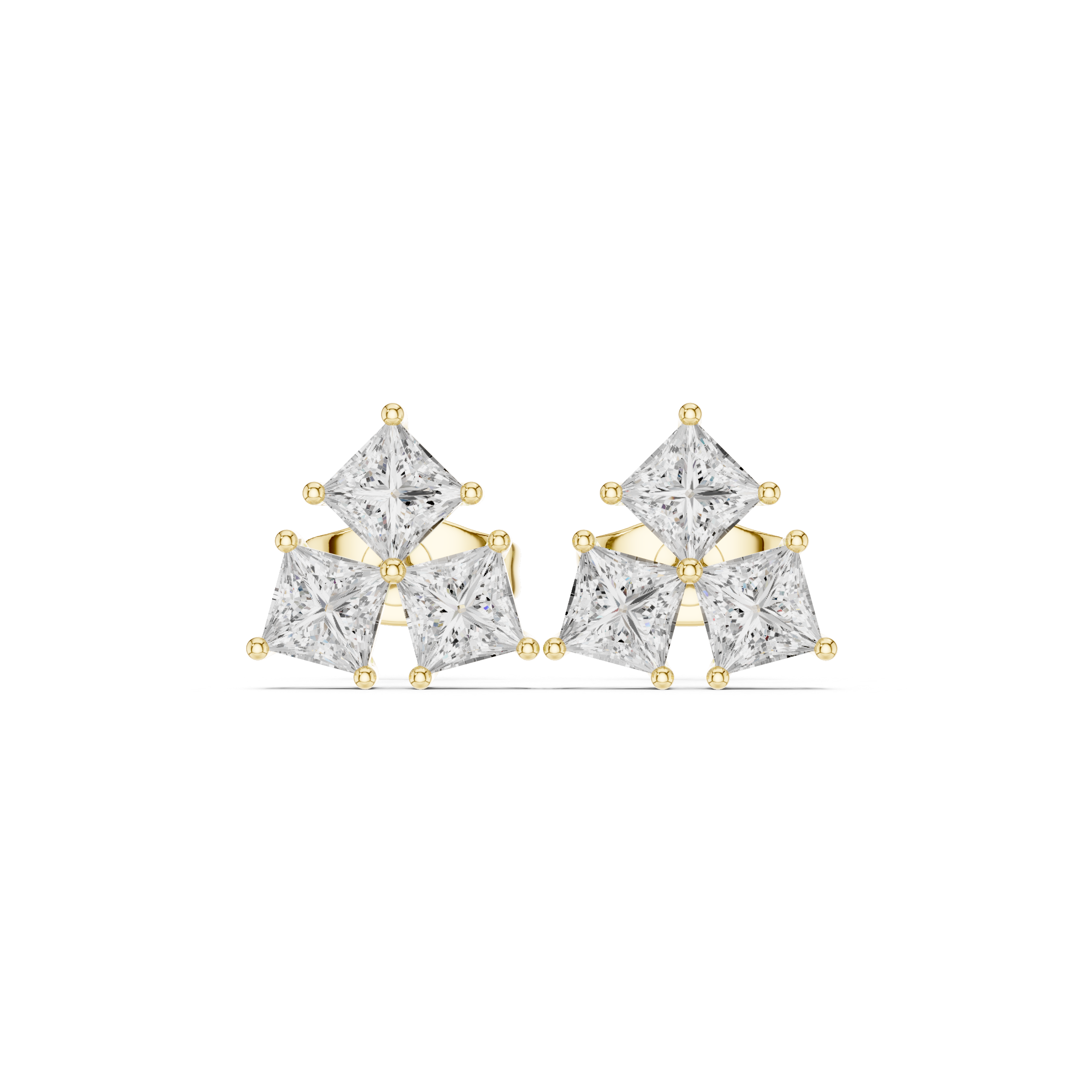 Gold Tri Stone Cluster Setting Princess Lab Grown Diamond Talyn Earring