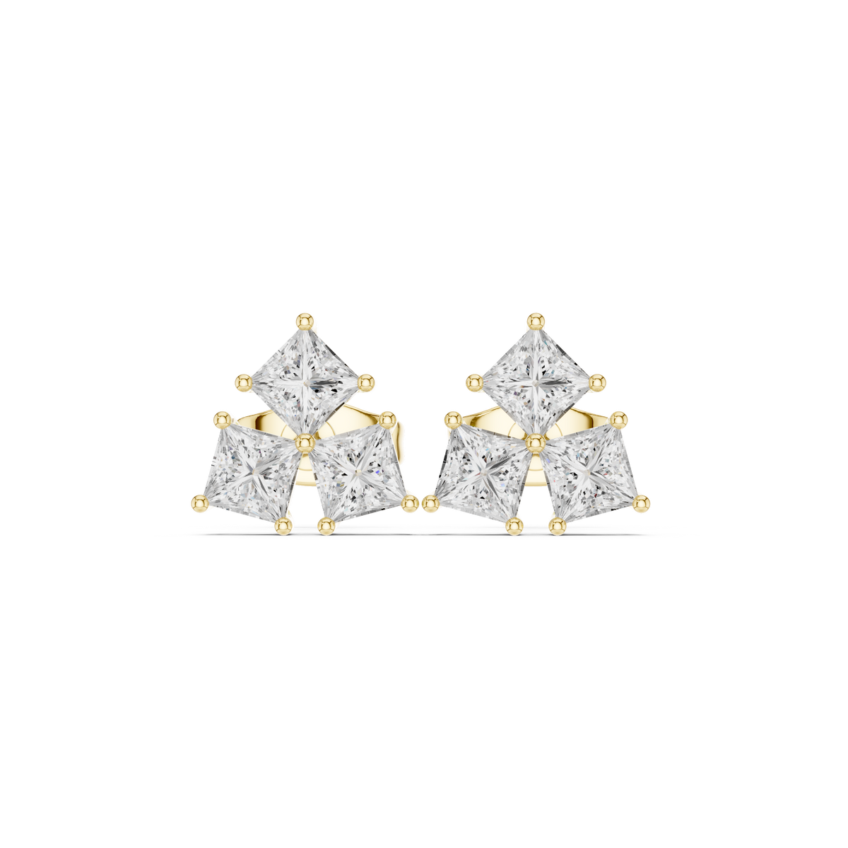 Gold Tri Stone Cluster Setting Princess Lab Grown Diamond Talyn Earring